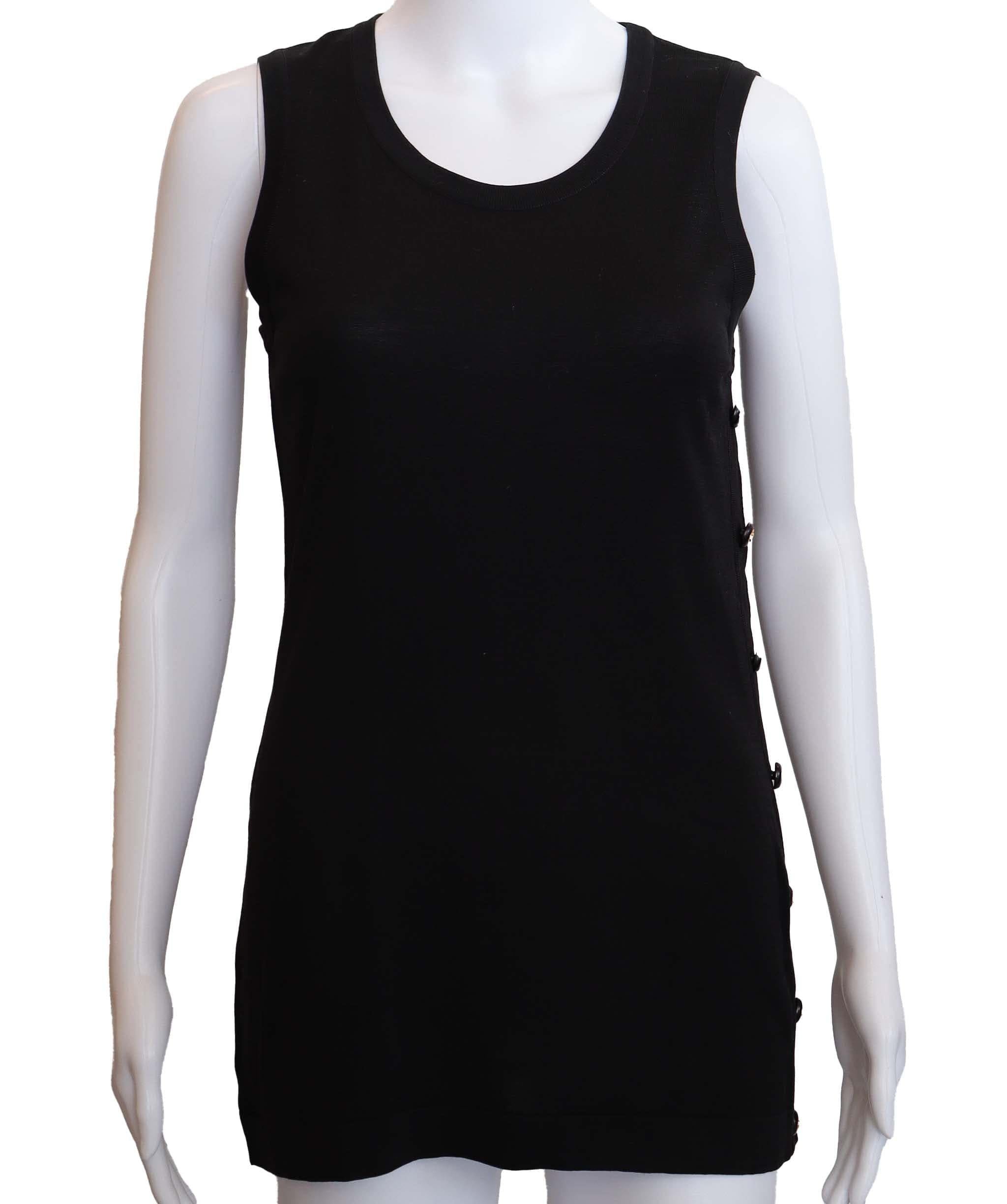 Chanel Coco Button Black Sleeveless Top Size 34 DXBS3674