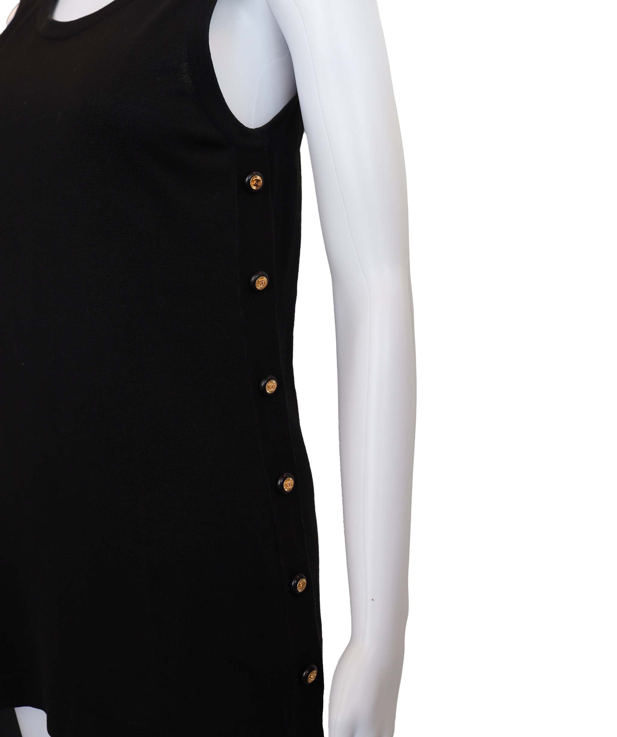 Chanel Coco Button Black Sleeveless Top Size 34 DXBS3674