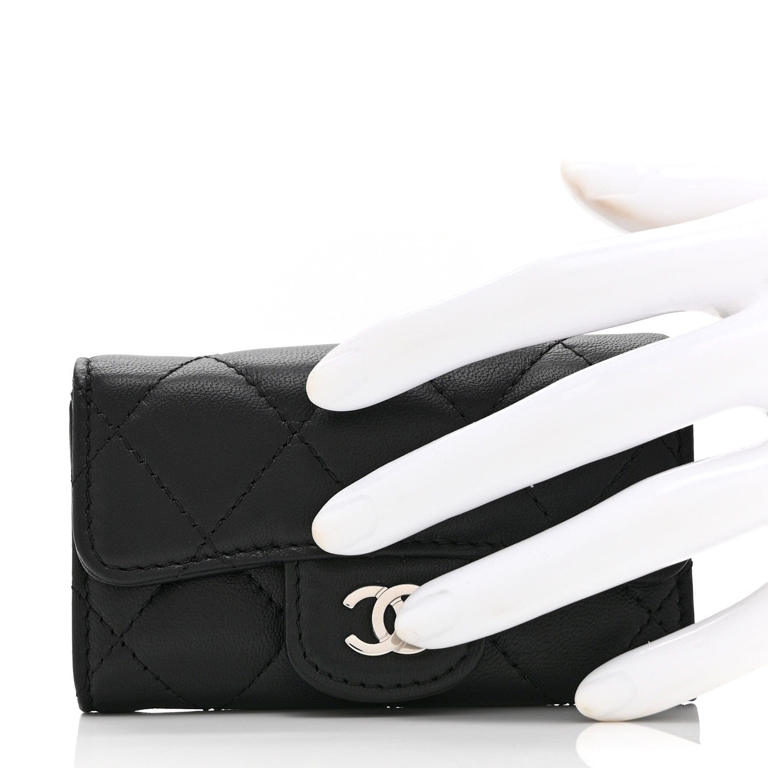 Chanel Lambskin Quilted 6 Key Holder Black