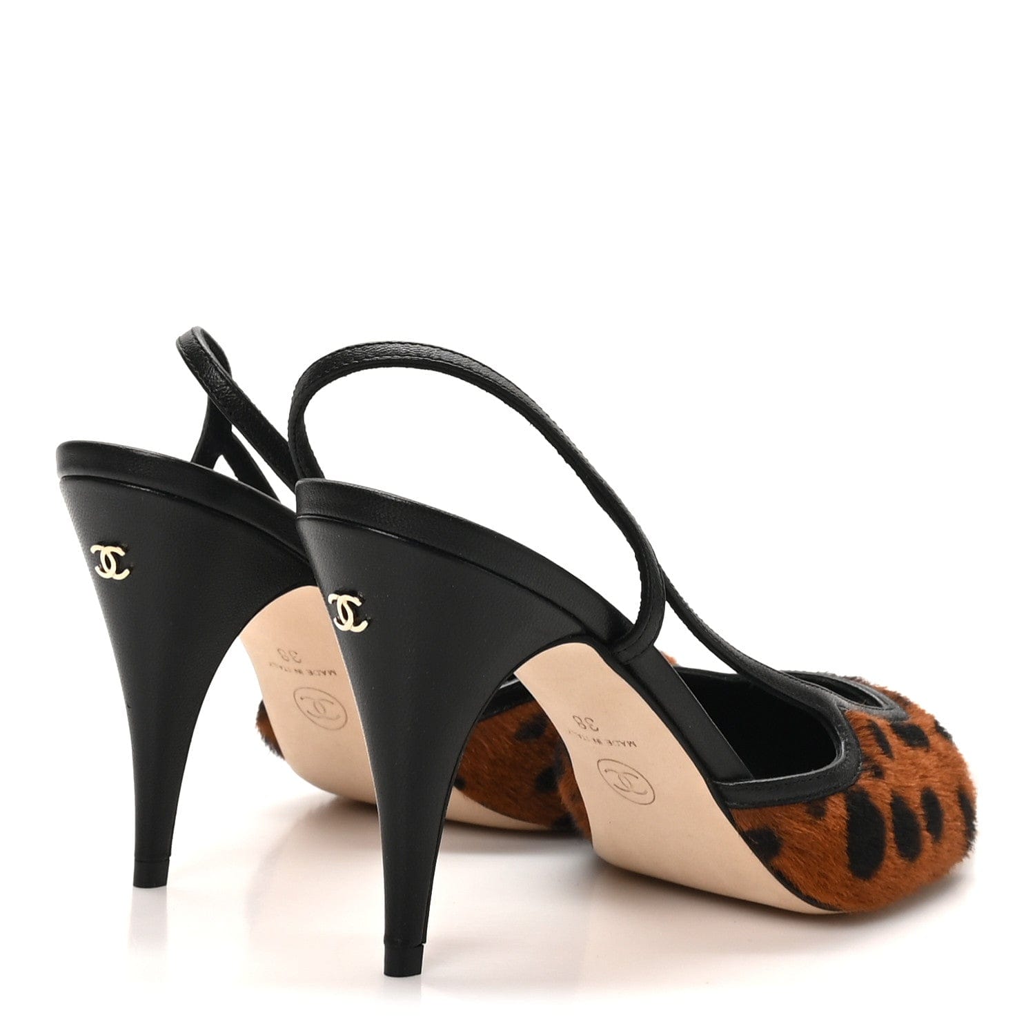Chanel Lambskin Mixed Fibers Cap Toe CC Slingback Flats 37 Brown Black White 38 Brown Black White