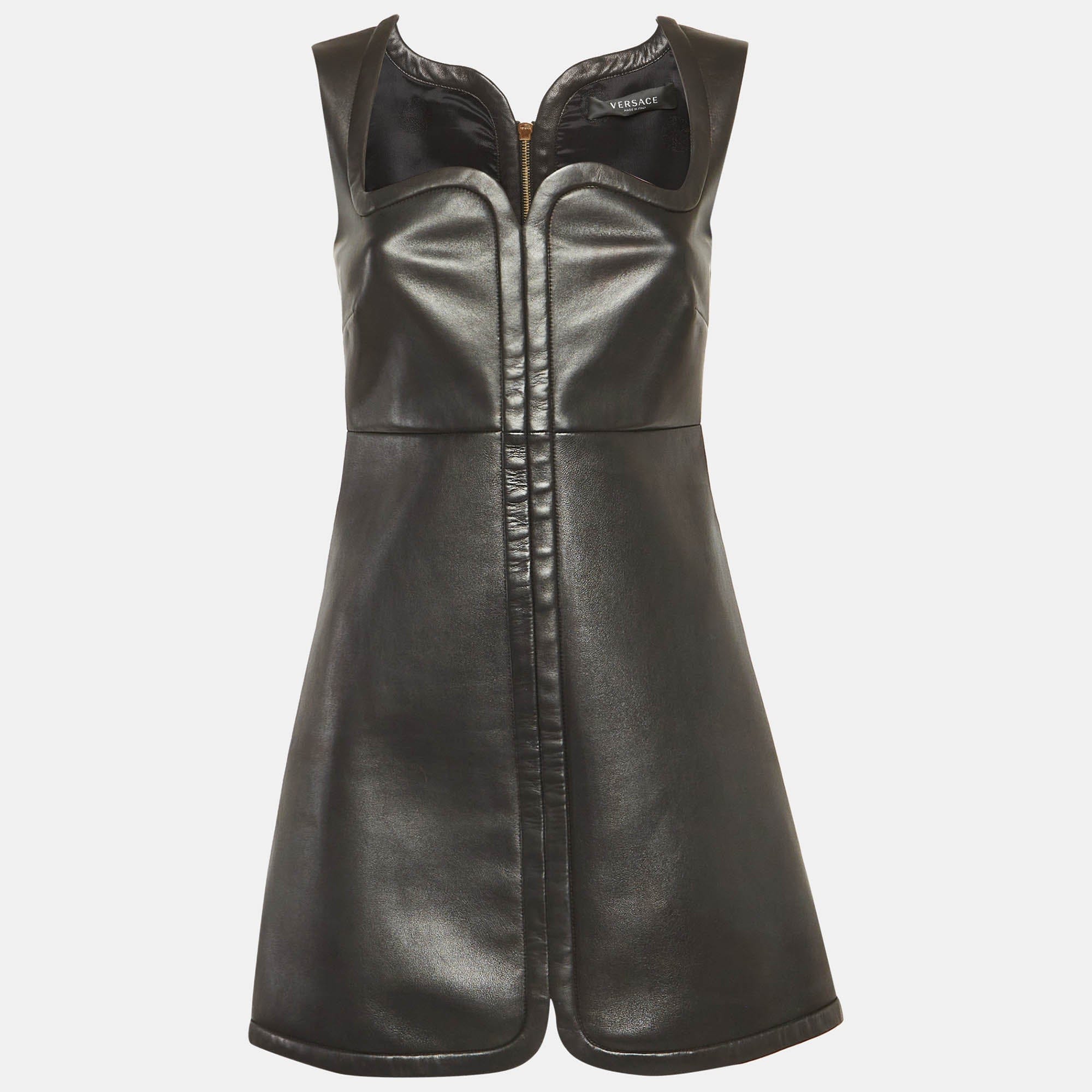 Versace Black Leather Mini Dress
