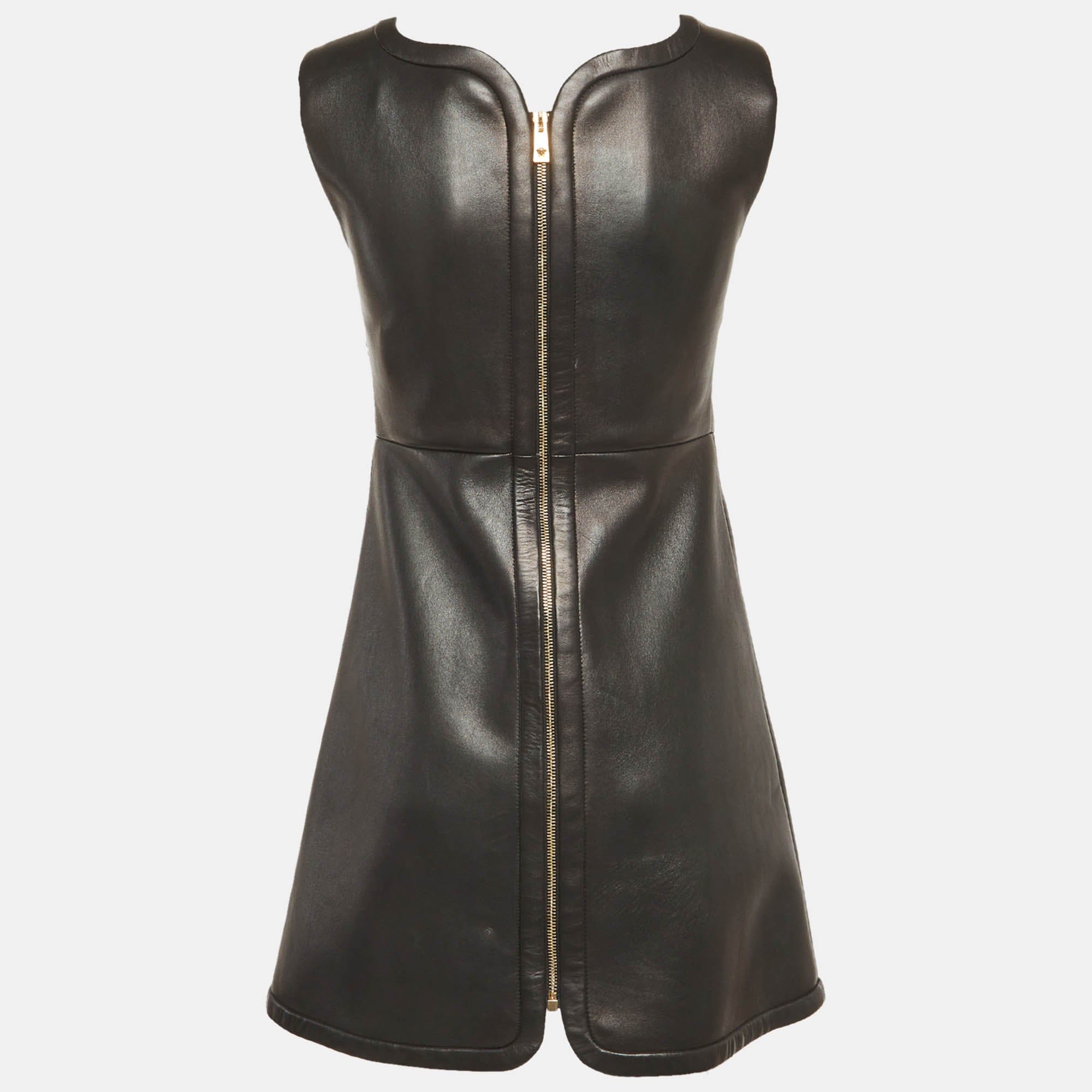 Versace Black Leather Mini Dress