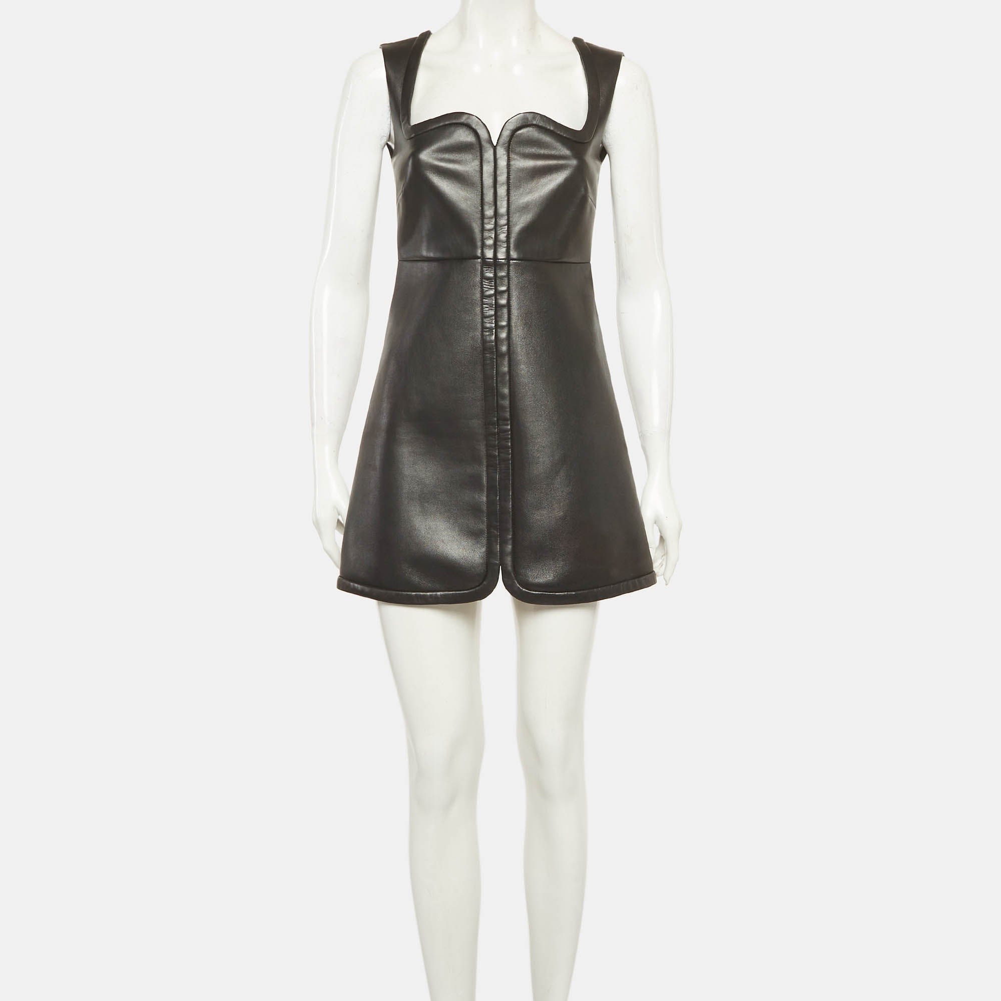 Versace Black Leather Mini Dress