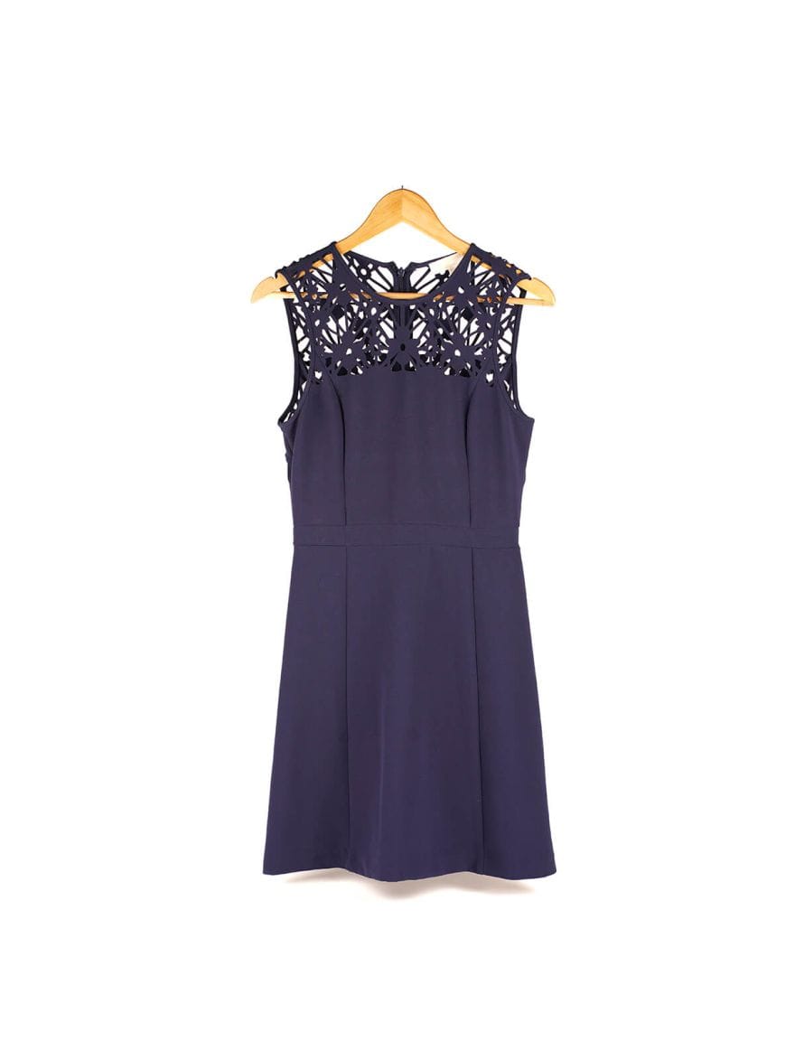 Michael Kors Women's Petite Laser - Cut Fit & Flare Dress - True Navy Size - 2