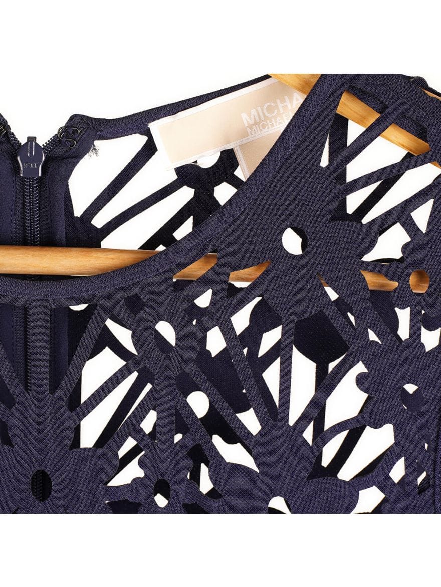 Michael Kors Women's Petite Laser - Cut Fit & Flare Dress - True Navy Size - 2