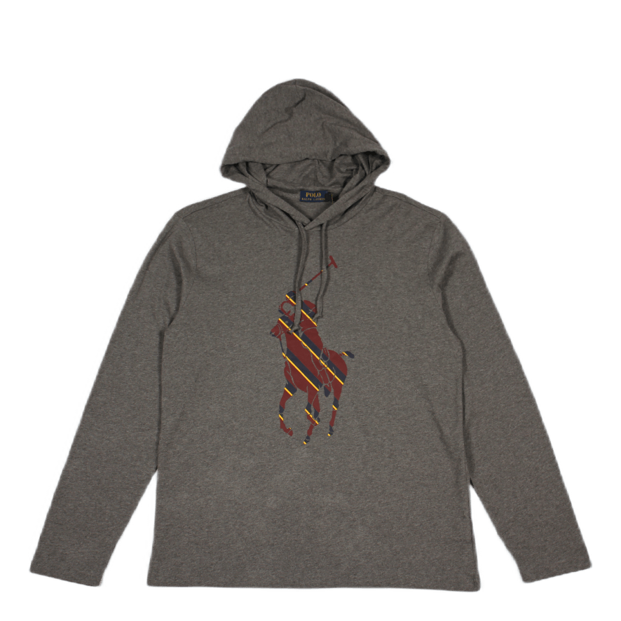 Polo Ralph Lauren Striped Big Pony Hooded T - Shirt Grey Htr