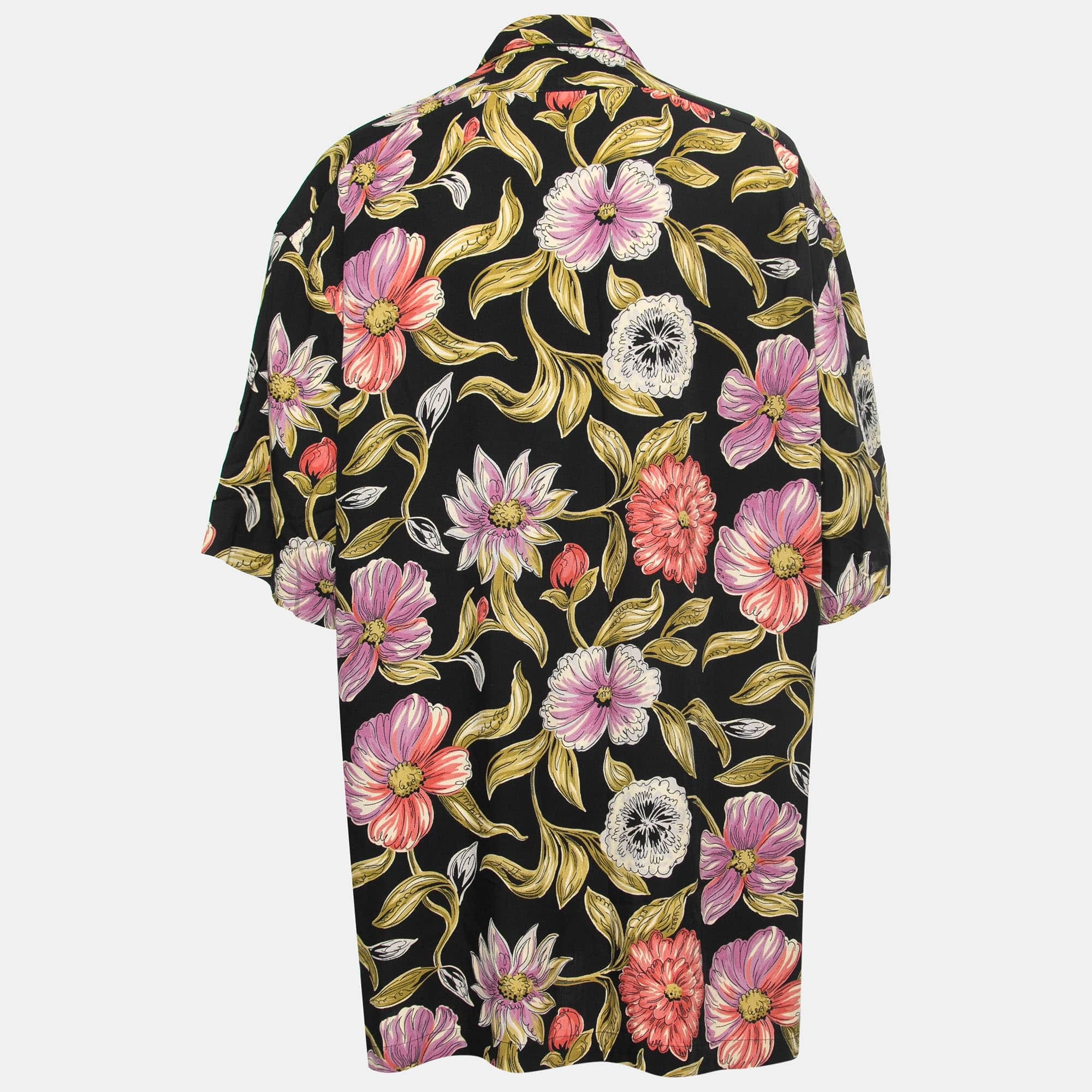 Polo Ralph Lauren Black Floral Printed Rayon Short Sleeve Shirt