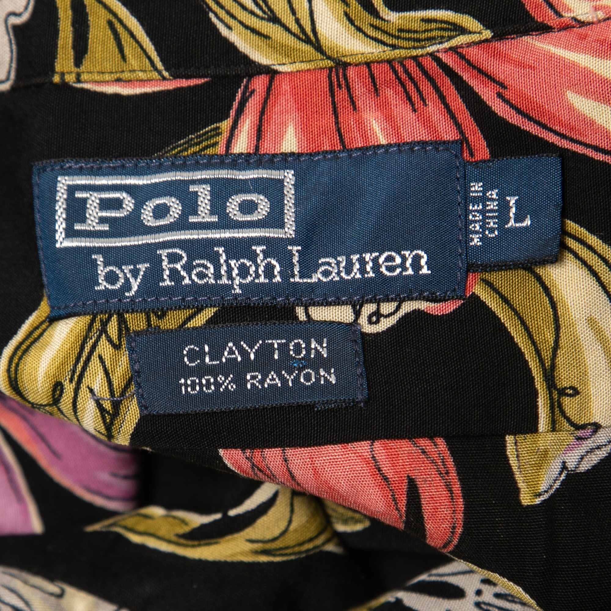 Polo Ralph Lauren Black Floral Printed Rayon Short Sleeve Shirt