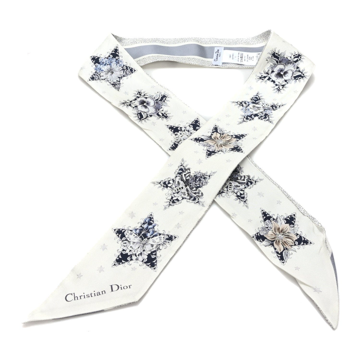 Christian Dior Silk Mitzah Scarf Grey White