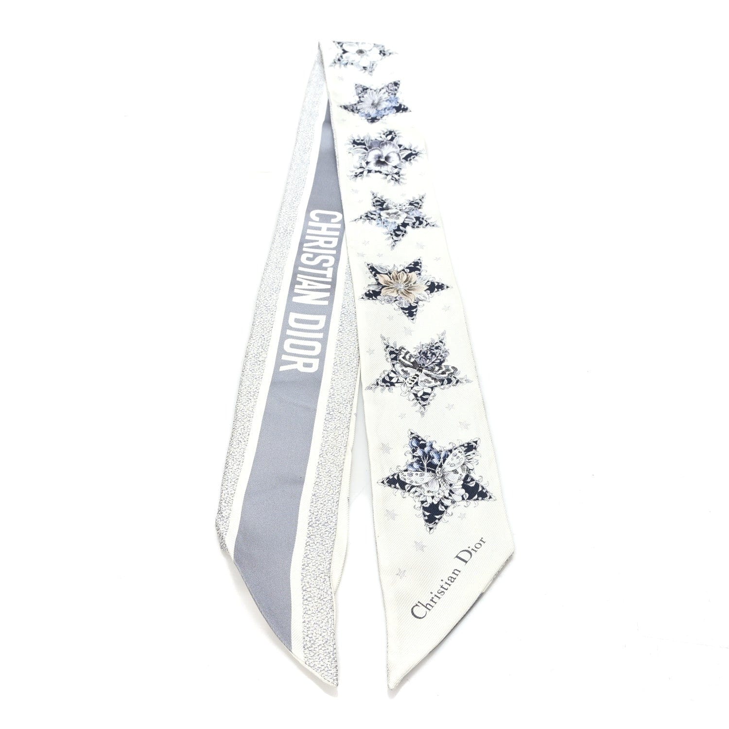 Christian Dior Silk Mitzah Scarf Grey White
