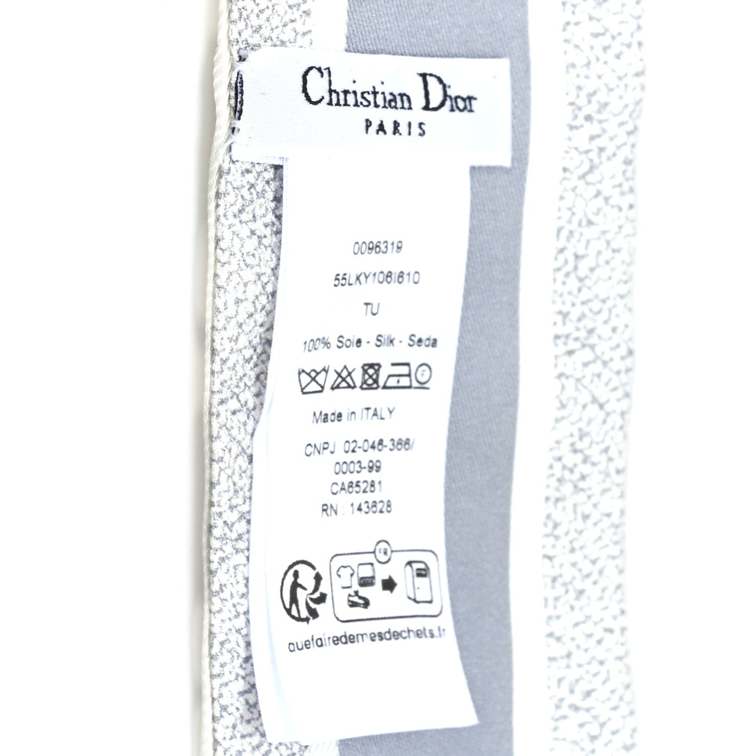 Christian Dior Silk Mitzah Scarf Grey White