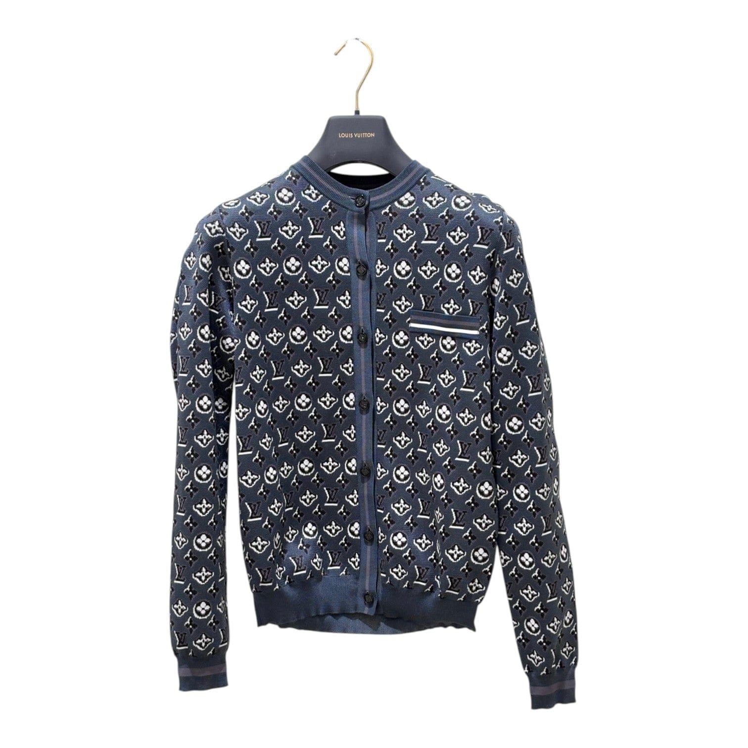 Louis Vuitton Grey Silk Monogram Shadow Jacquard Cardigan - Size M
