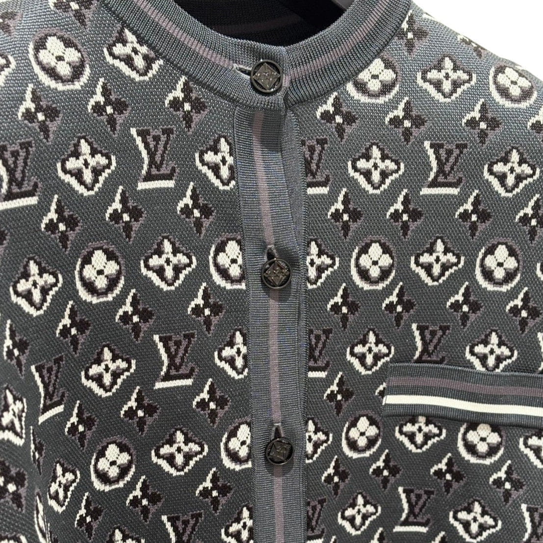 Louis Vuitton Grey Silk Monogram Shadow Jacquard Cardigan - Size M