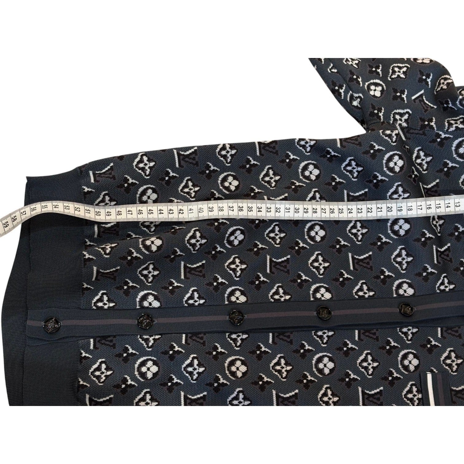 Louis Vuitton Grey Silk Monogram Shadow Jacquard Cardigan - Size M