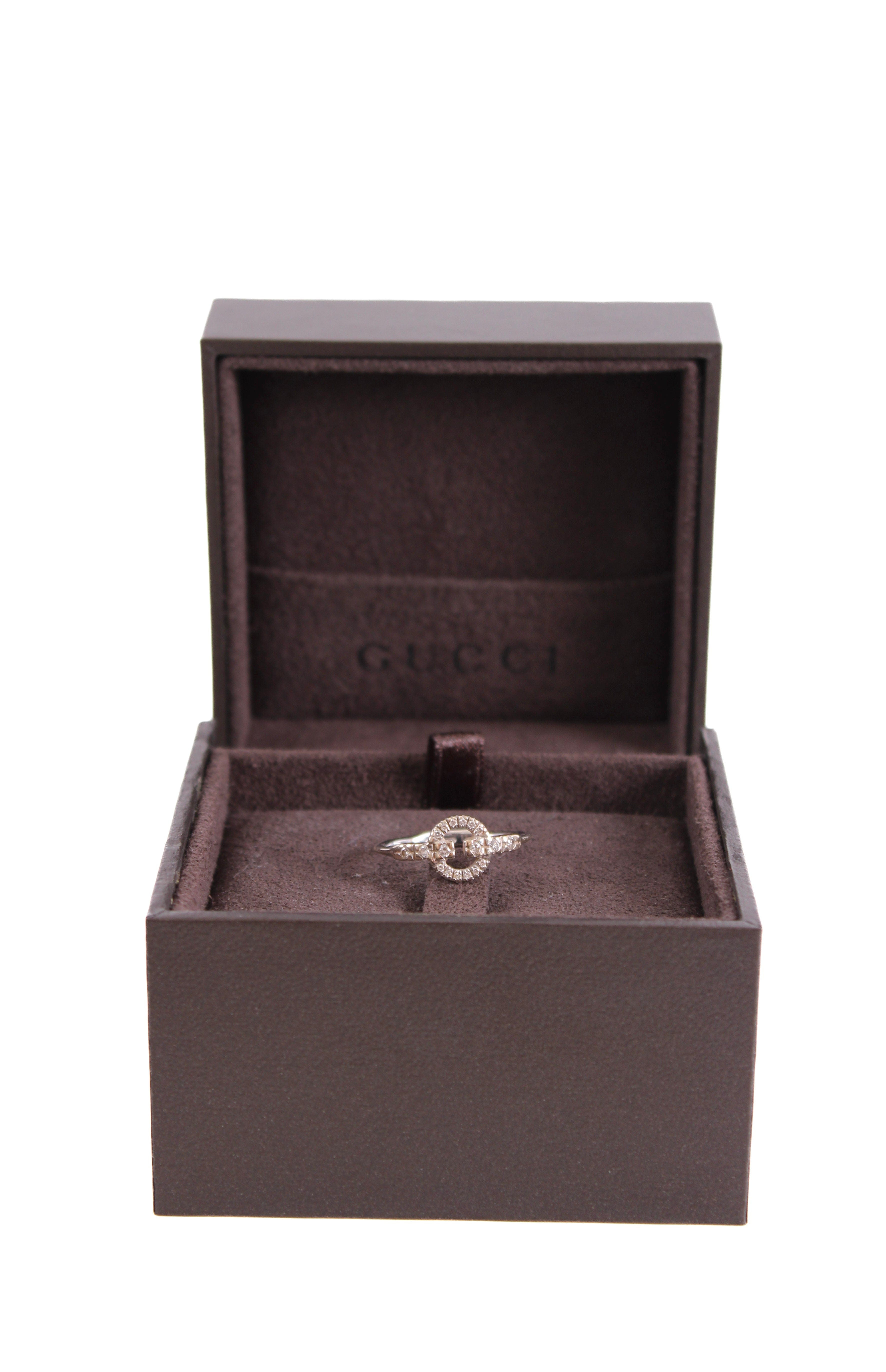 Gucci 18ct White Gold & Diamond Double G Ring 18ct White Gold 15