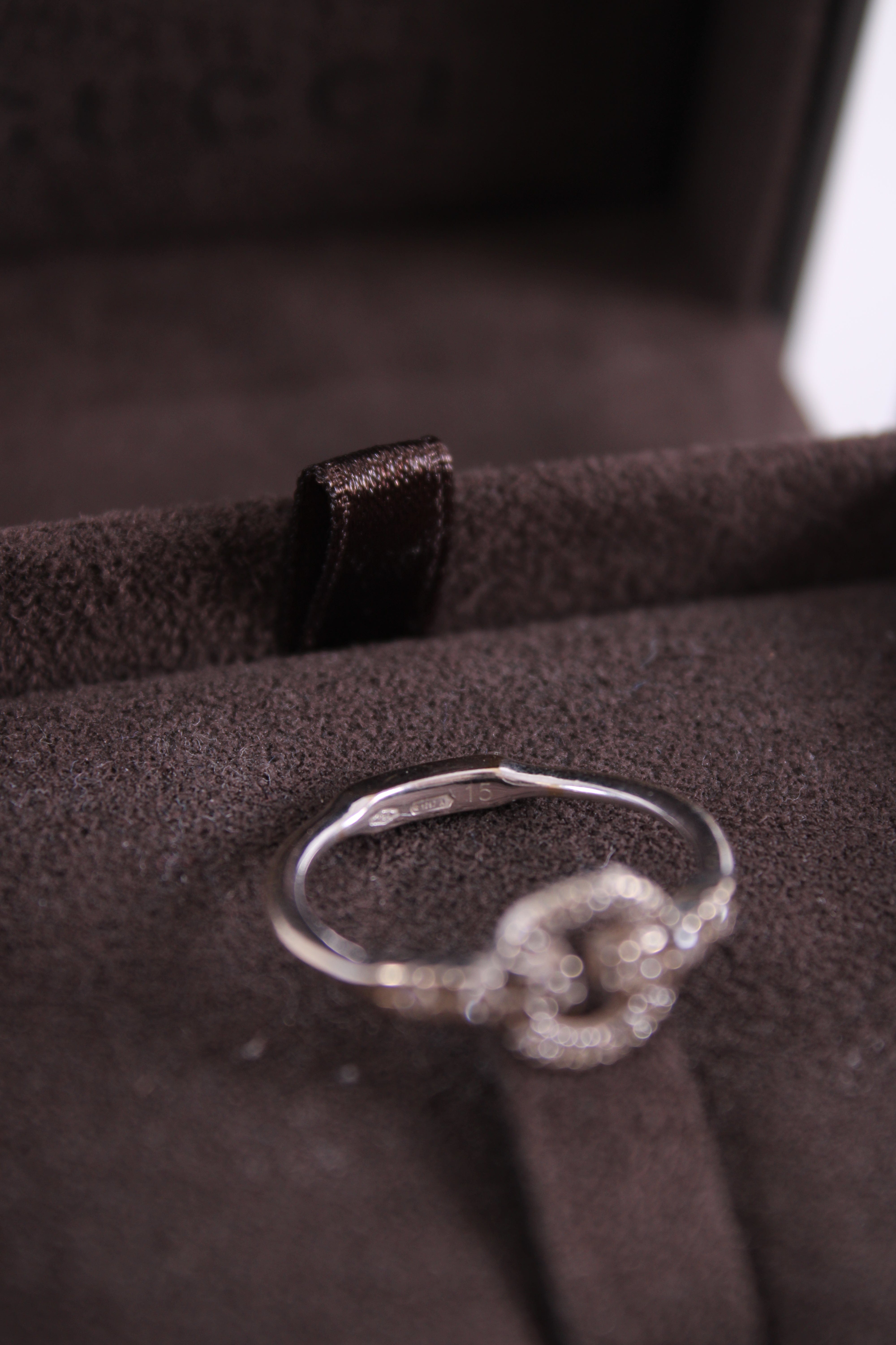 Gucci 18ct White Gold & Diamond Double G Ring 18ct White Gold 15