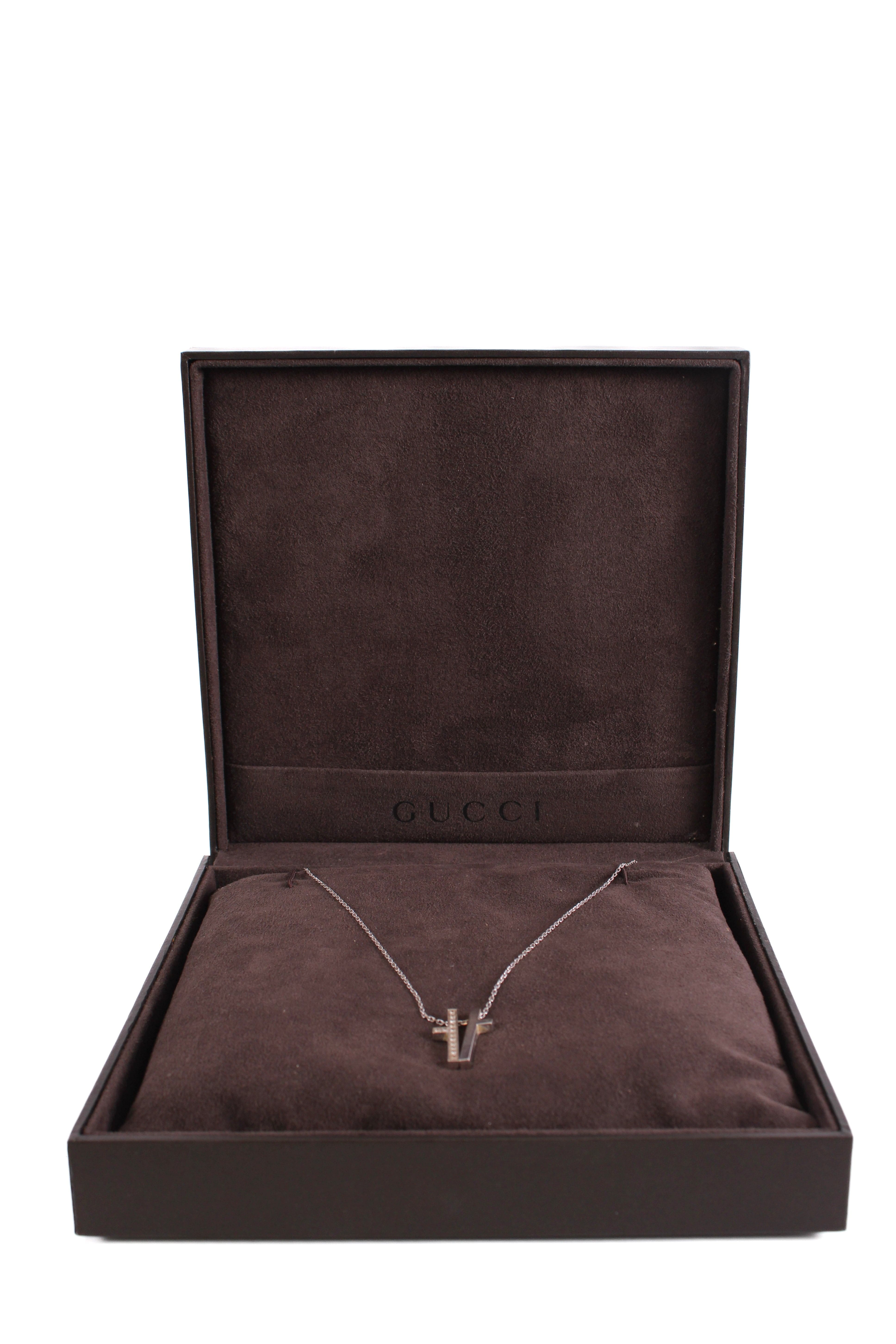 Gucci Diamond Split Cross Necklace 18ct White Gold