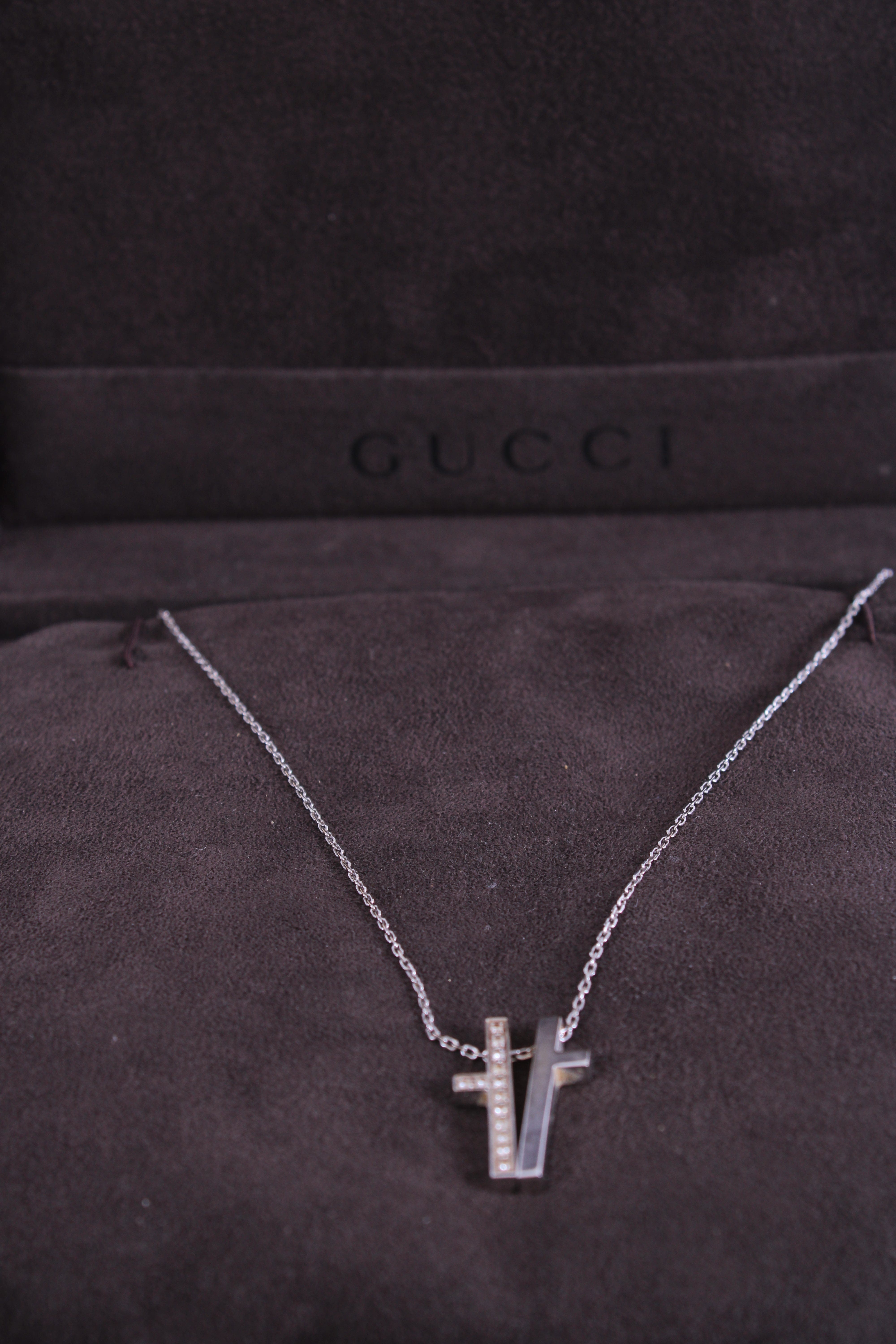Gucci Diamond Split Cross Necklace 18ct White Gold