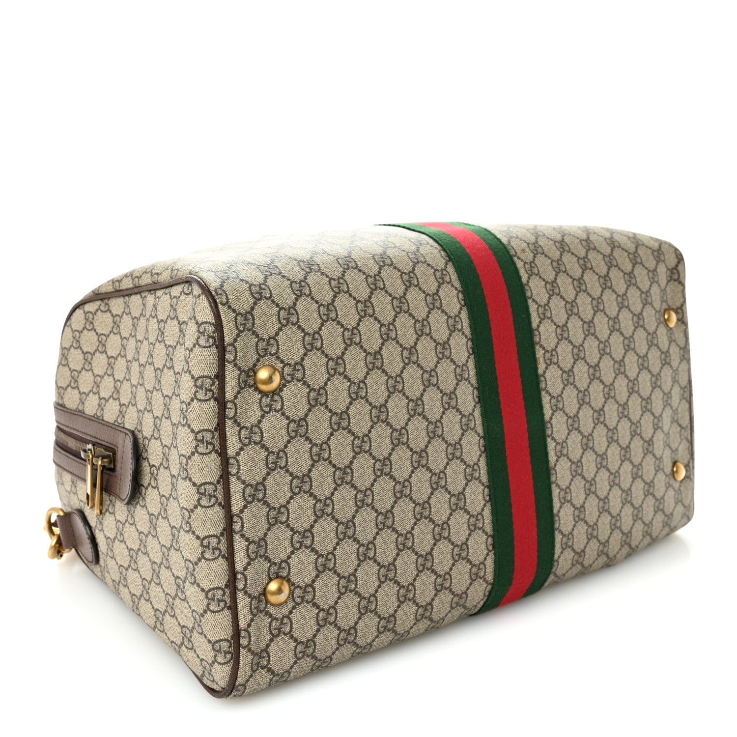 Gucci GG Supreme Monogram Textured Dollar Calfskin Web Medium Ophidia Carry - On Duffle Bag Beige Ebony New Acero