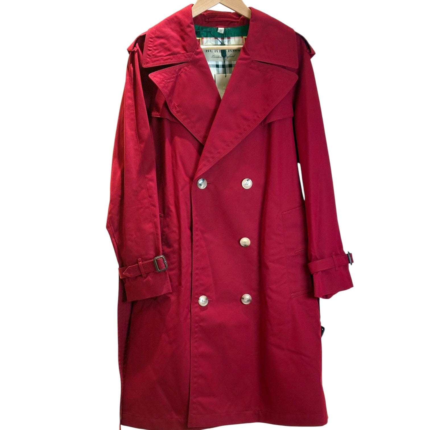 Burberry Red Long Cotton Trench Coat UK10