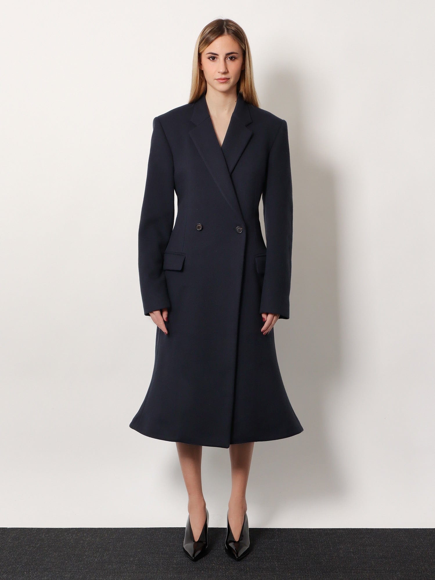 Balenciaga Godet Midi double - breasted wool coat
