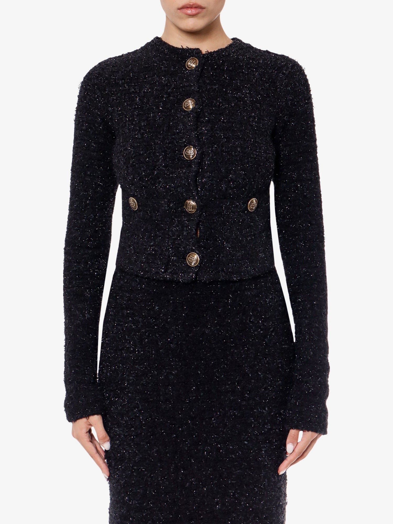Balenciaga Cotton tweed knitted cropped cardigan