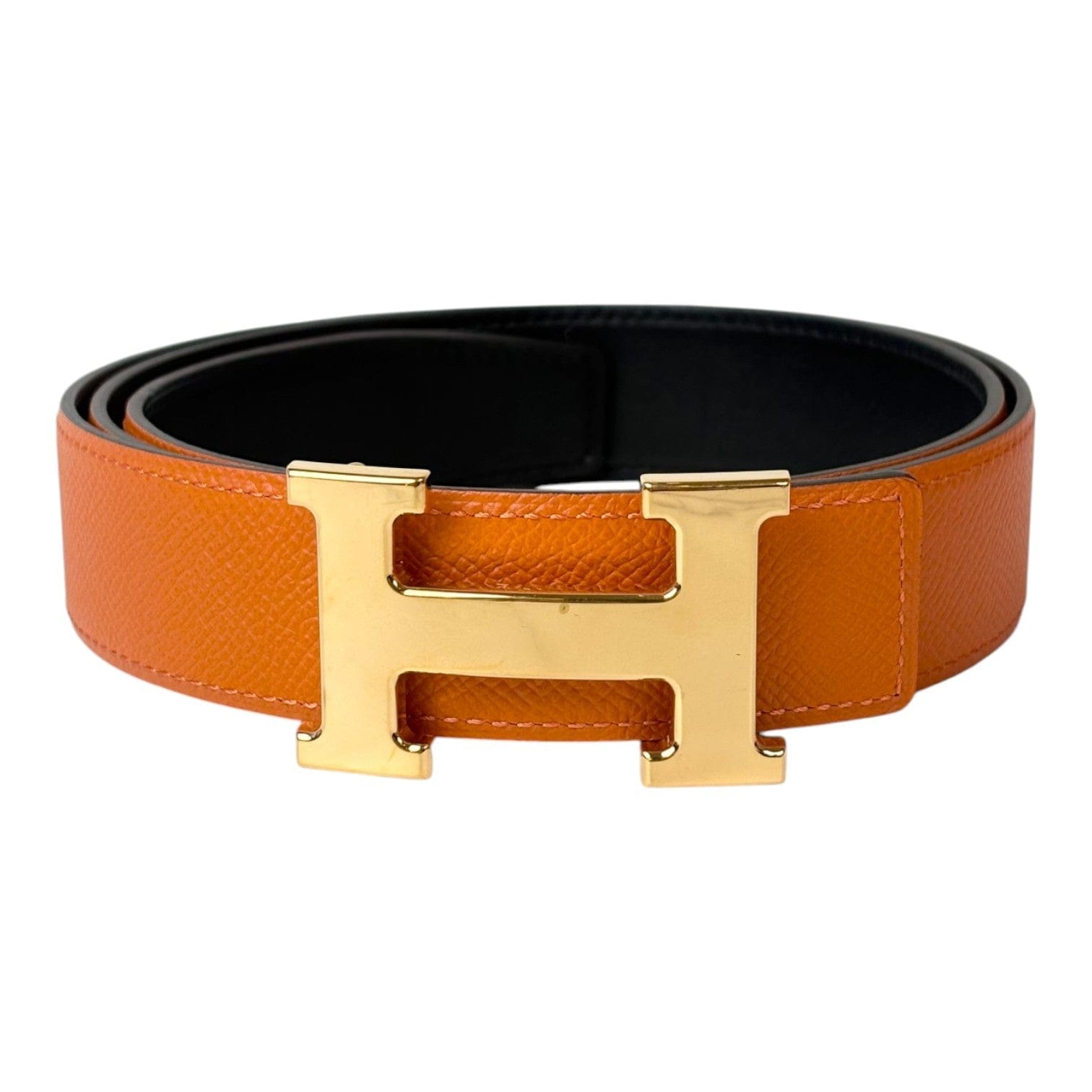 Hermes Reversible H Buckle Orange/Black Belt - size 95