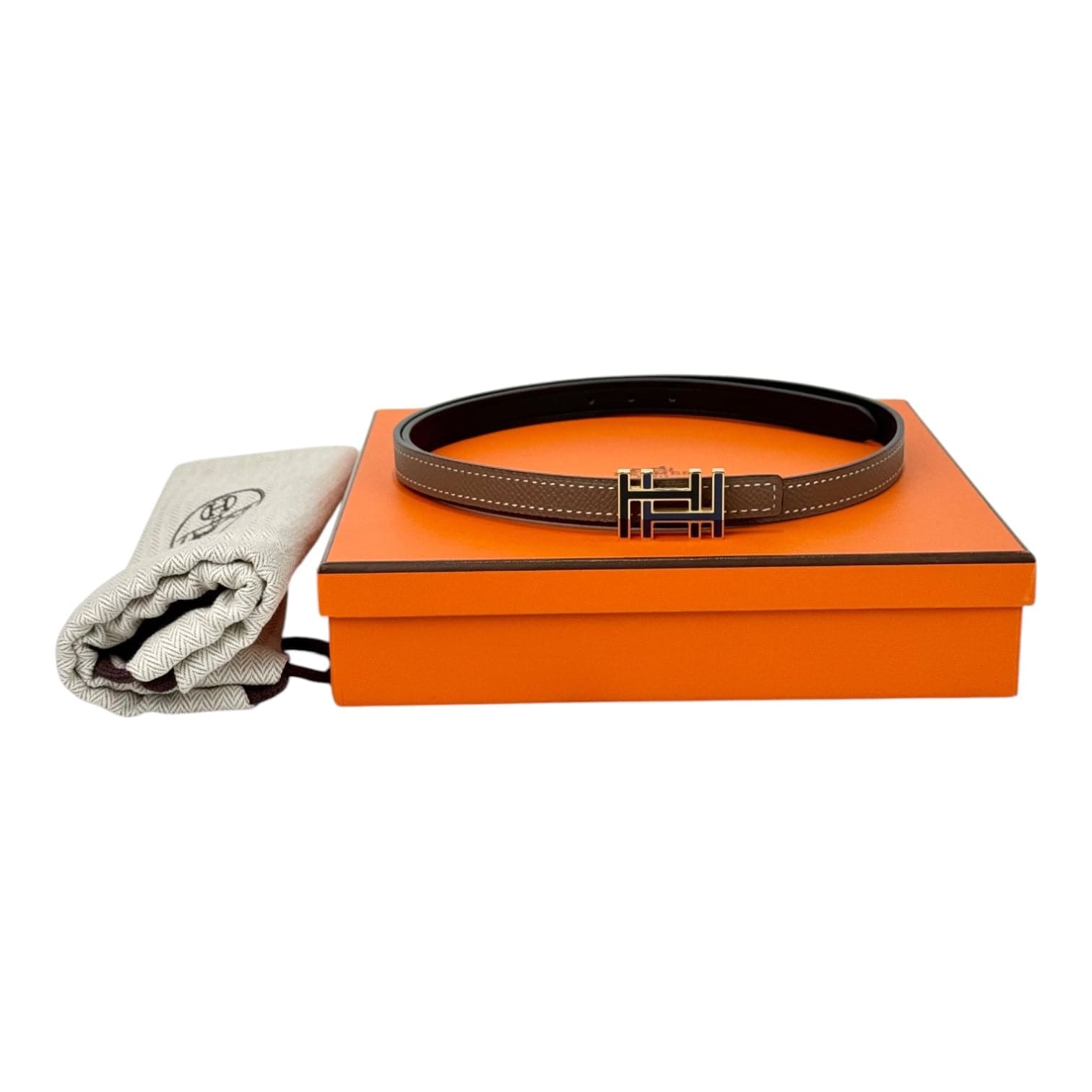 Hermes Reversible H Buckle Belt Etoupe/Noir 75 cm