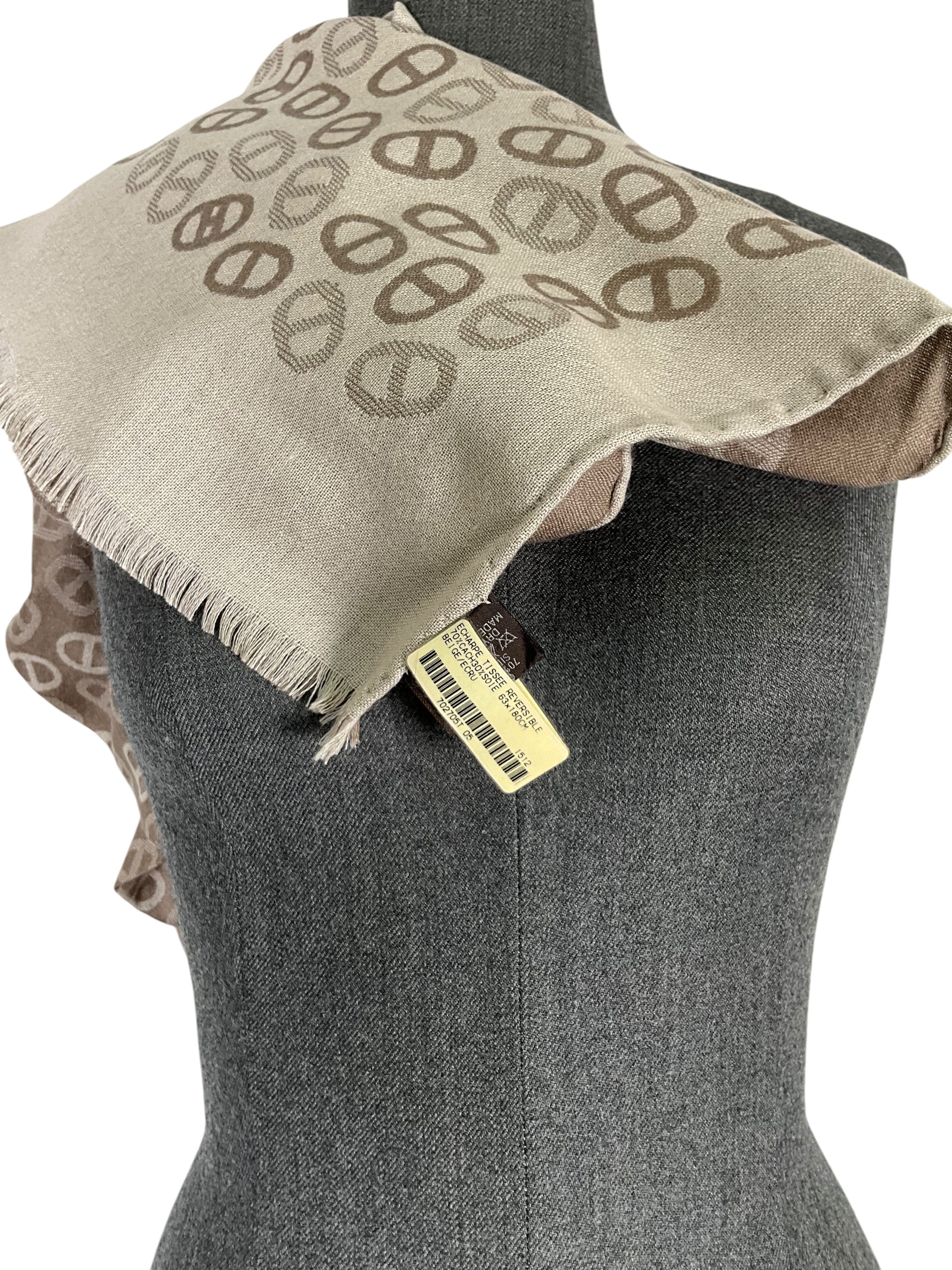 HERMES Chain d'Ancre Printed Cashmere Reversible Oblong Scarf NEW
