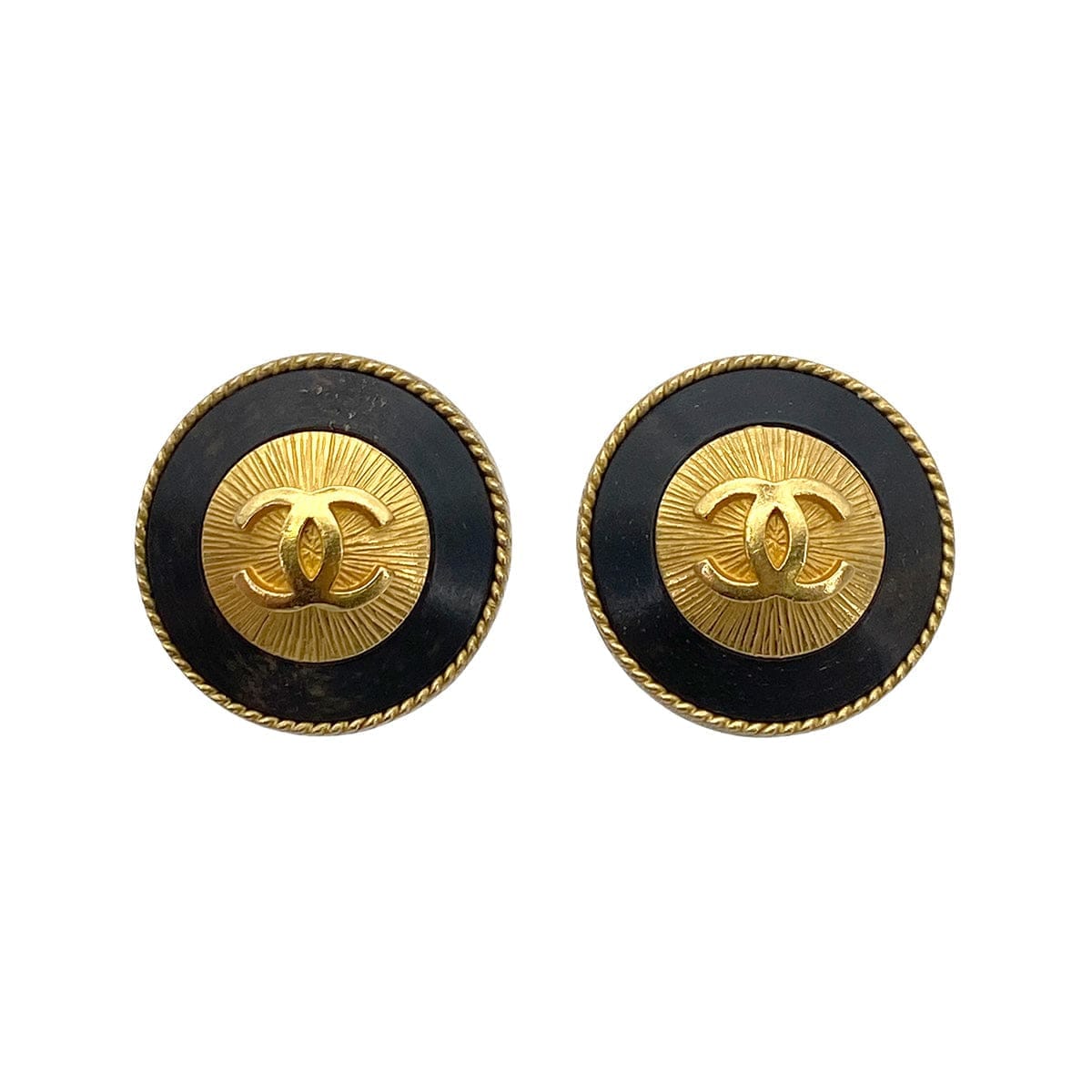 CHANEL VINTAGE EARRINGS ROUND COCOMARK BLACK ACCESSORY 94P DXBS4474