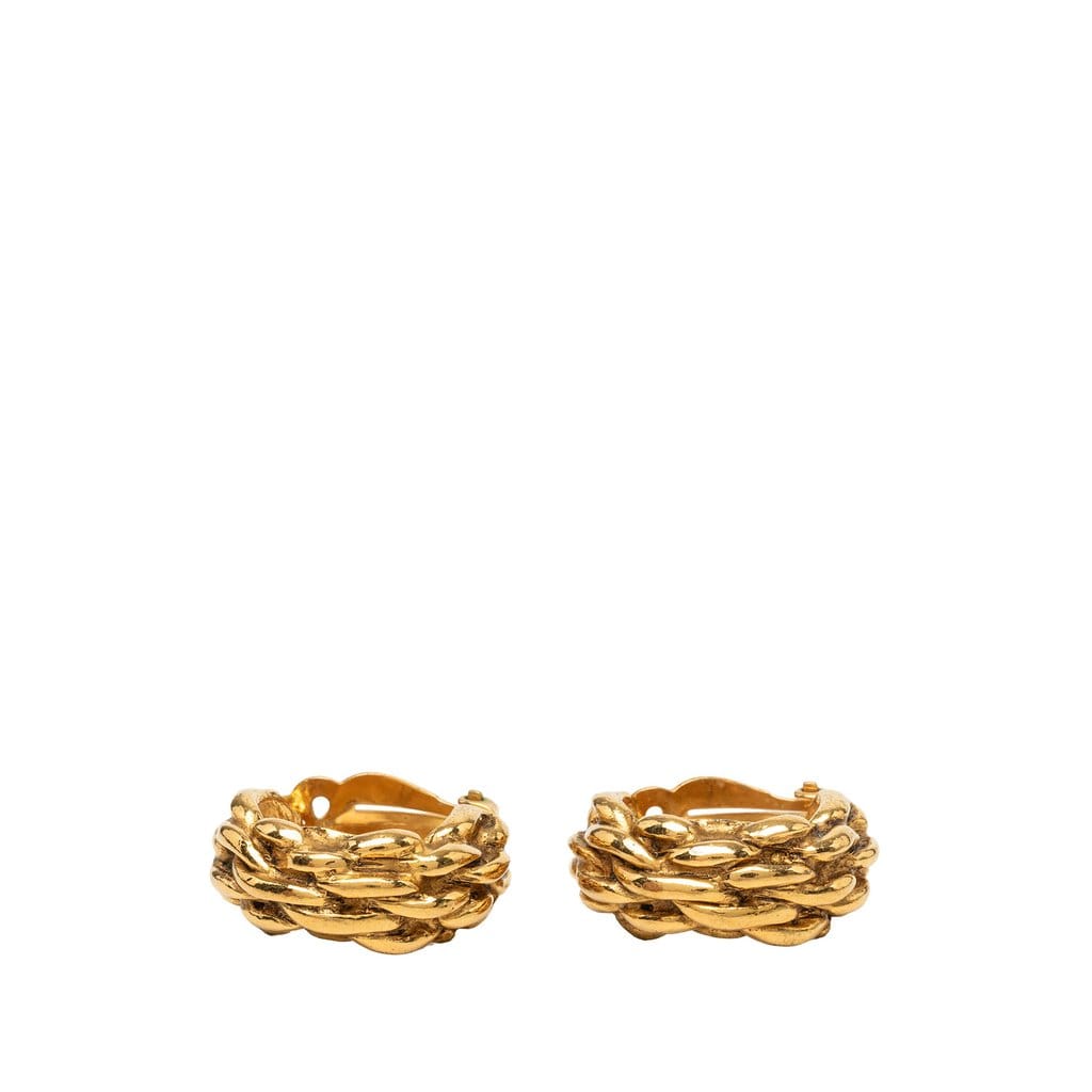 Chanel Gold Plated Braided Hoop Clip On Earrings