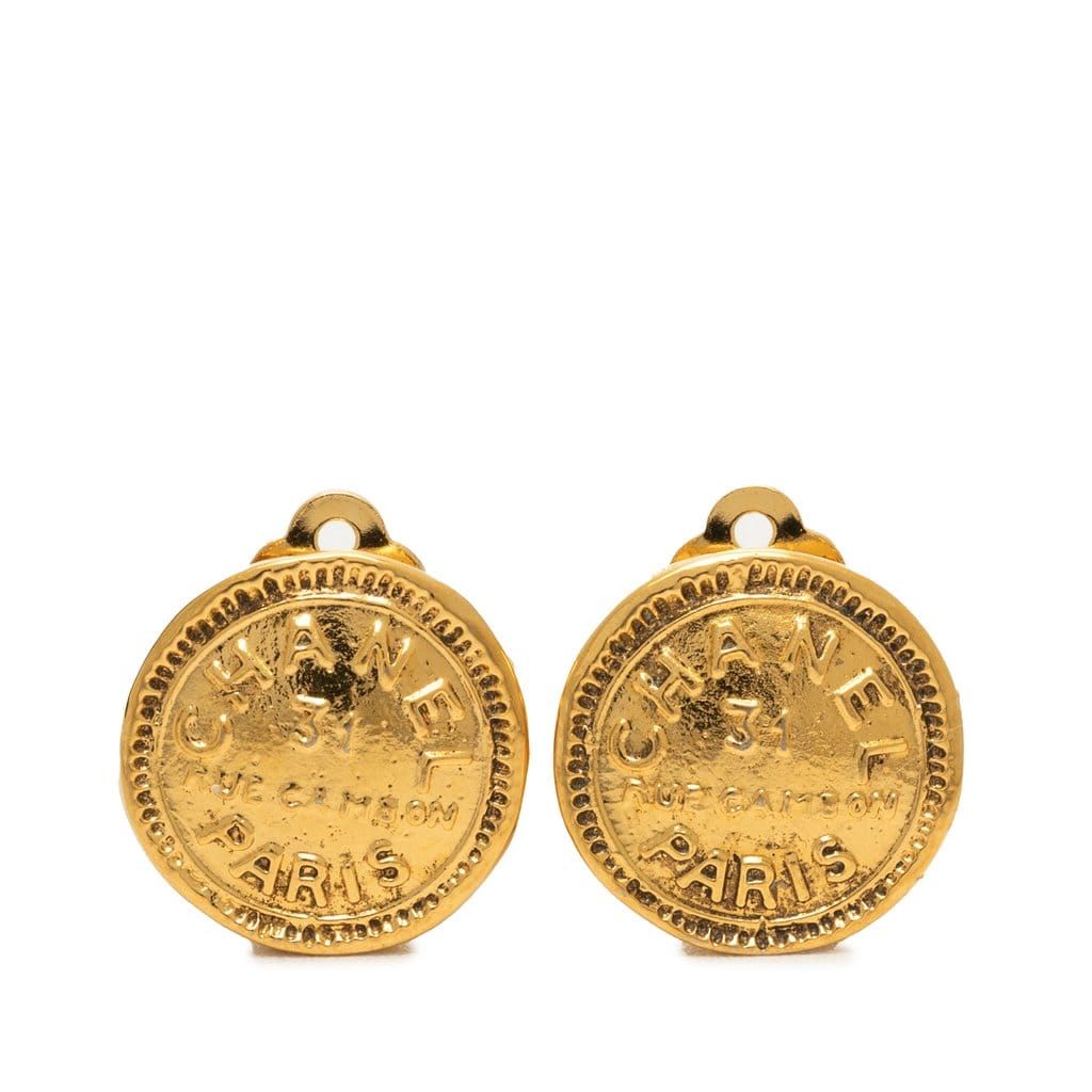 Chanel Gold Plated 31 Rue Cambon Round Clip On Earrings