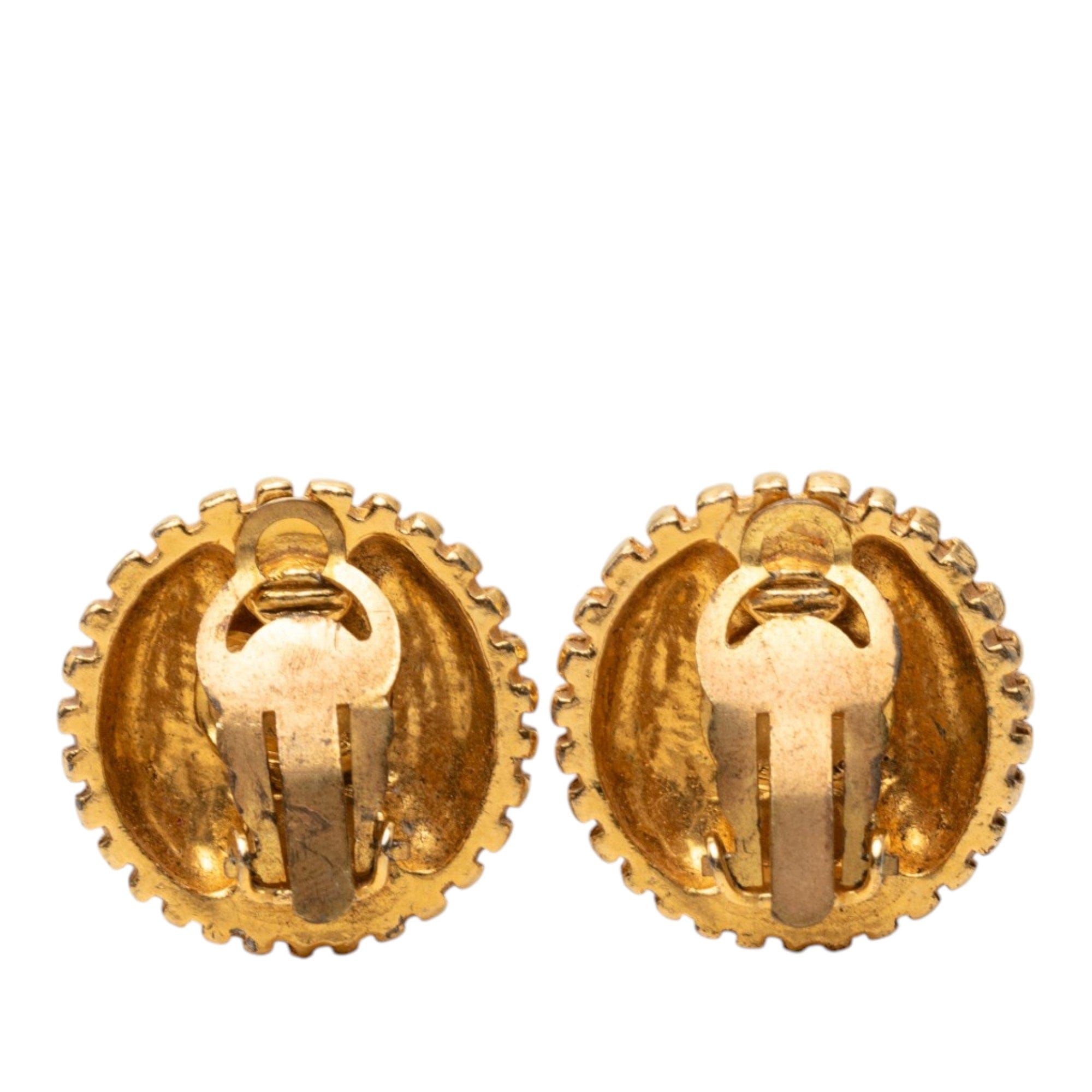 Chanel CC Gold Plated Sunburst Round Clip On Earrings
