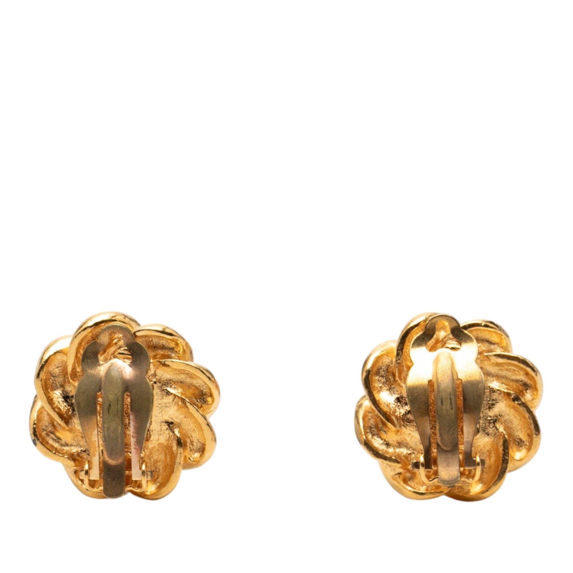 Chanel Gold Plated Faux Pearl Flower Clip On Earrings