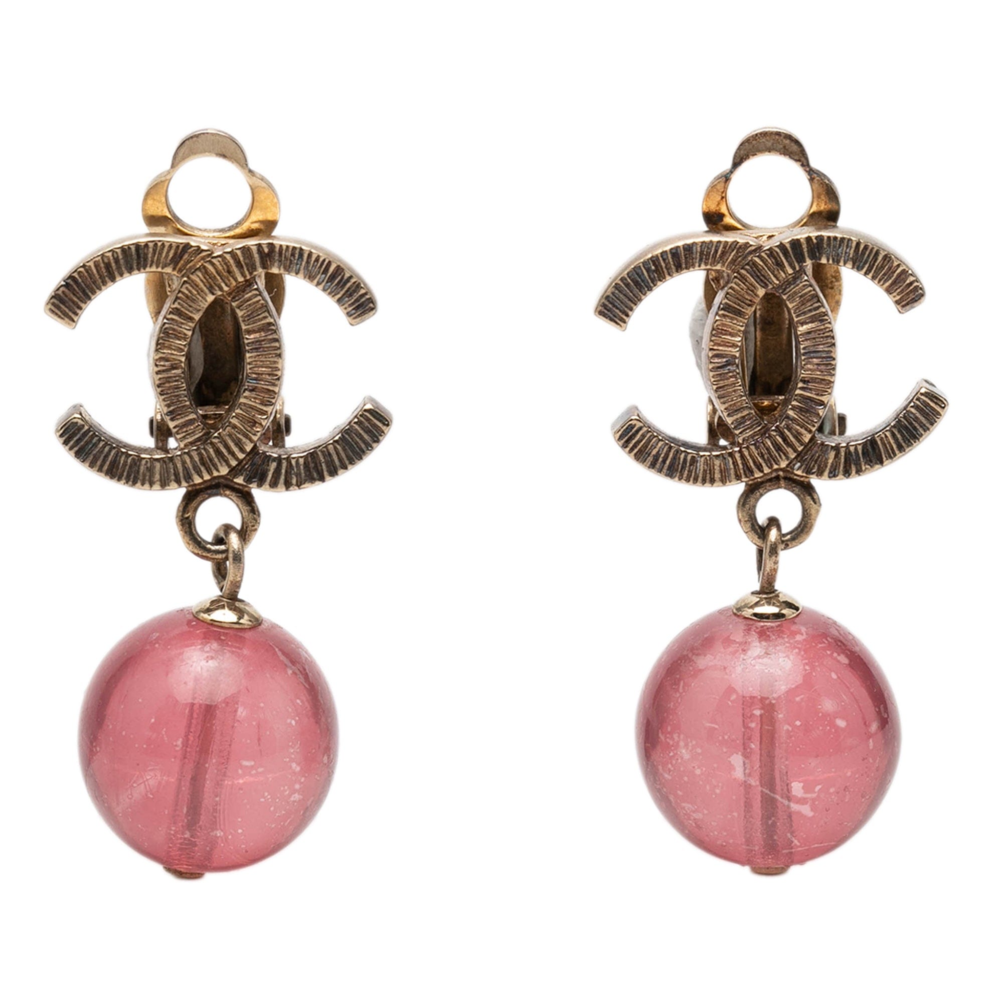 Chanel CC Brass Resin Drop Clip On Earrings