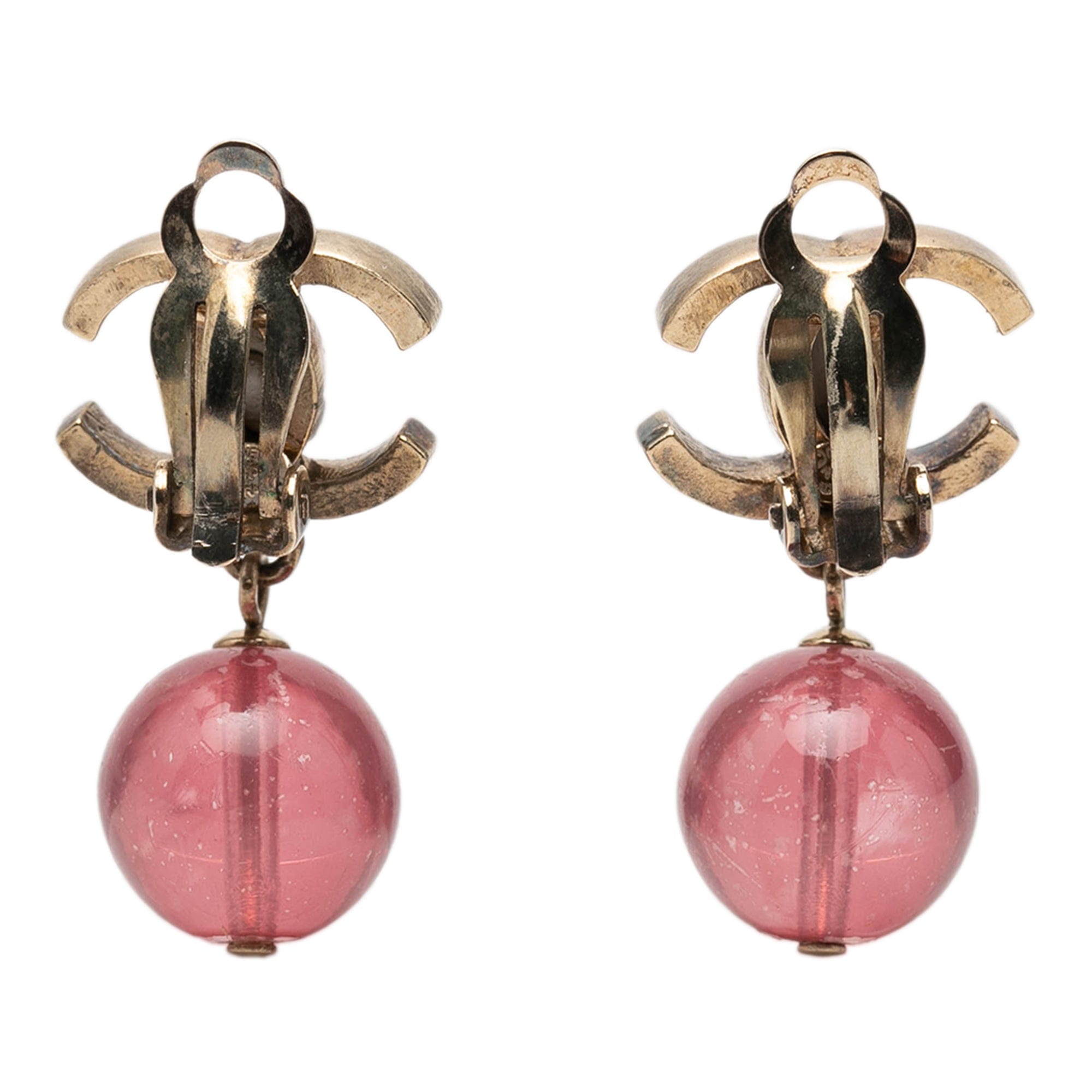 Chanel CC Brass Resin Drop Clip On Earrings
