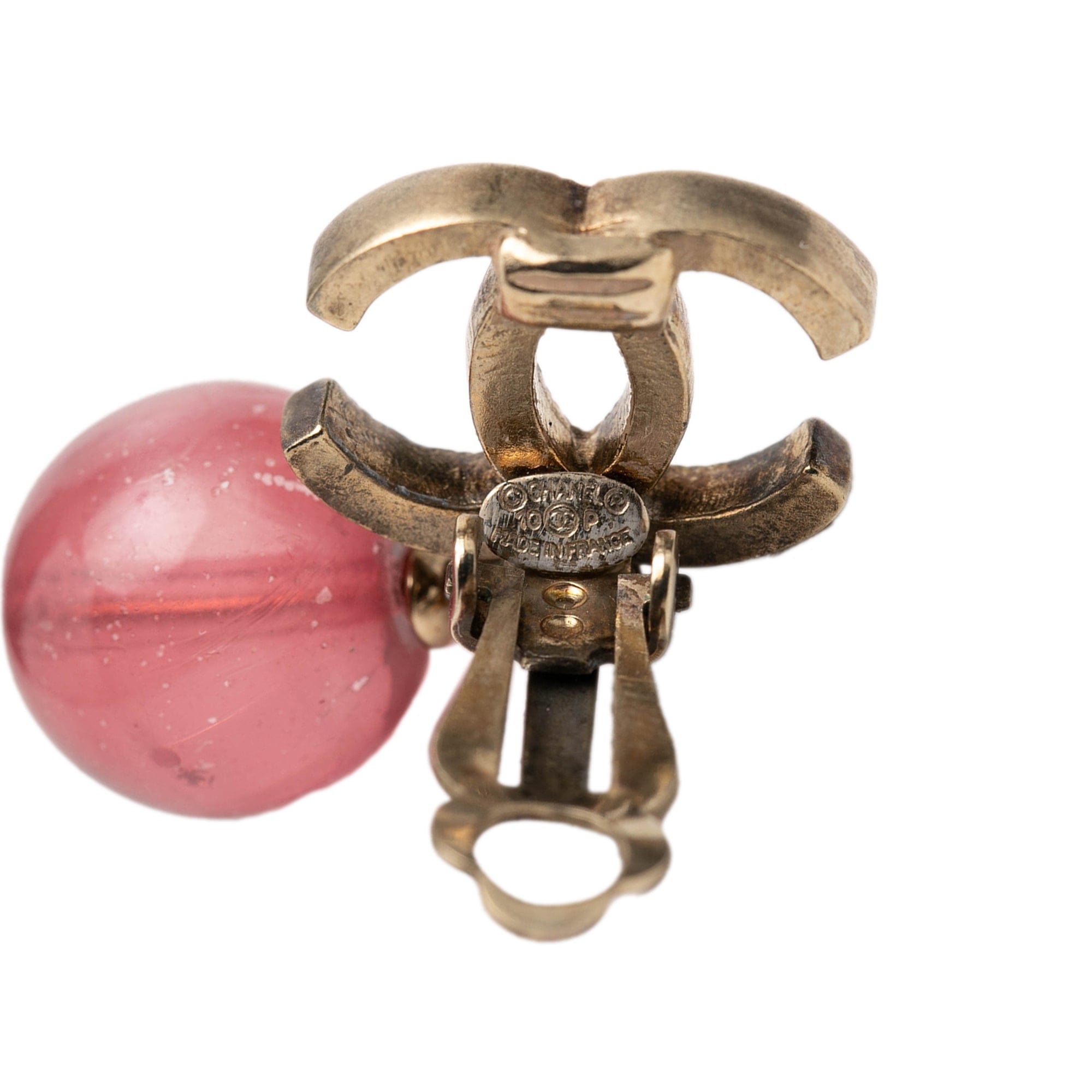 Chanel CC Brass Resin Drop Clip On Earrings