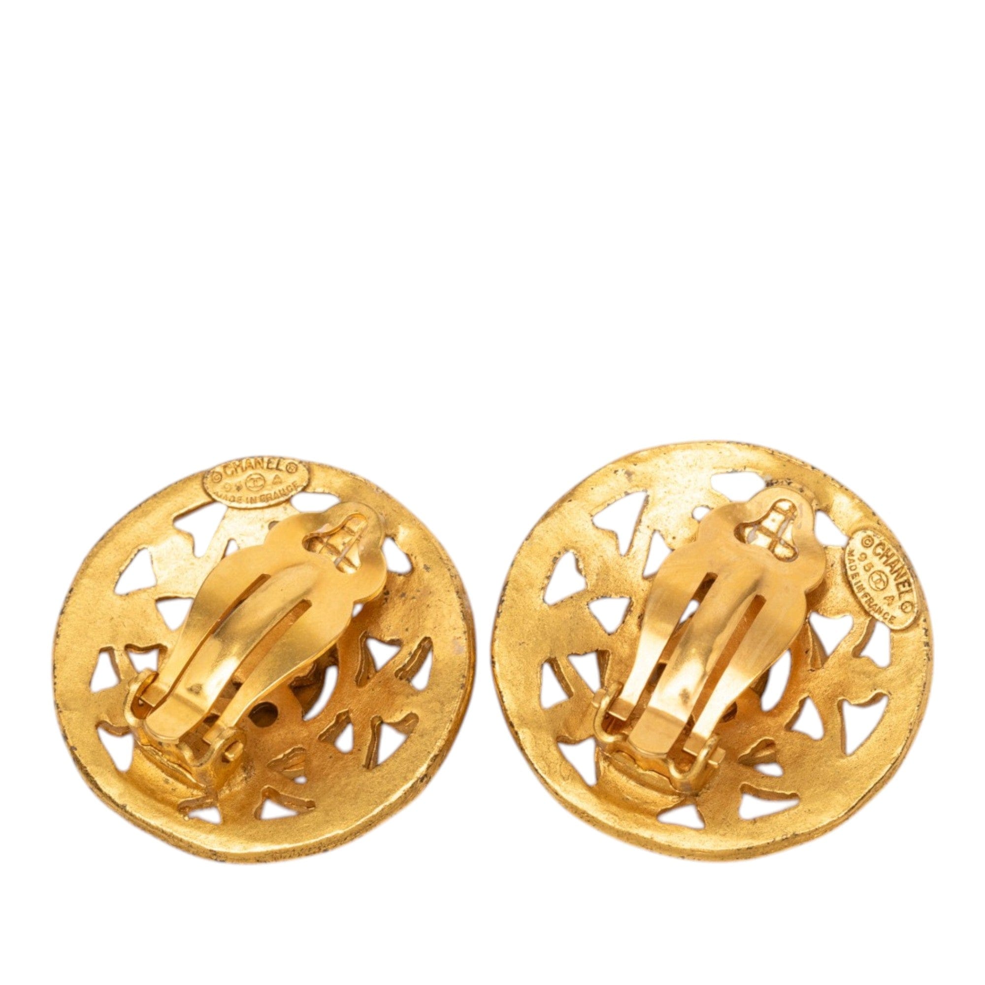 Chanel CC Gold Plated Arabesque Round Clip On Earrings