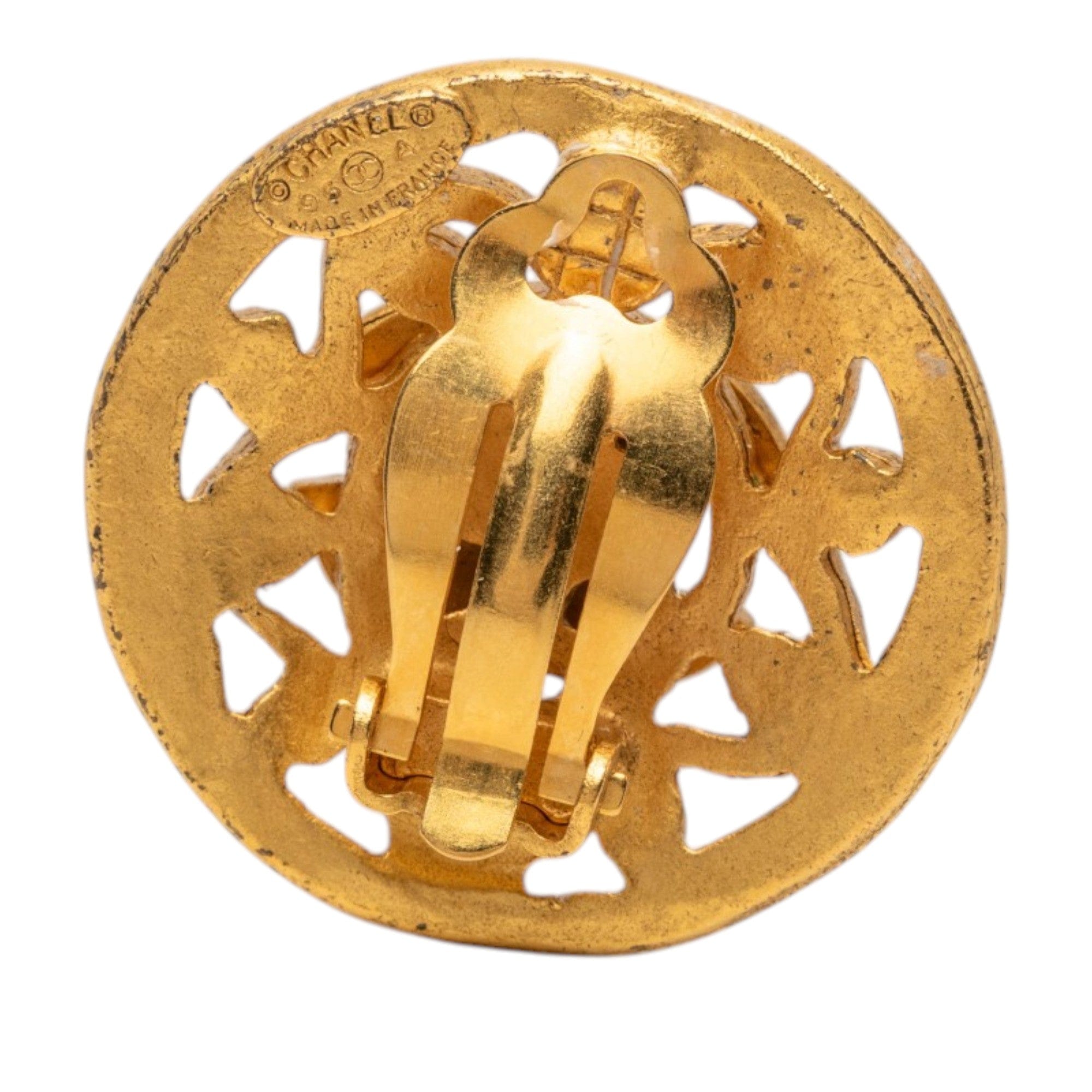 Chanel CC Gold Plated Arabesque Round Clip On Earrings