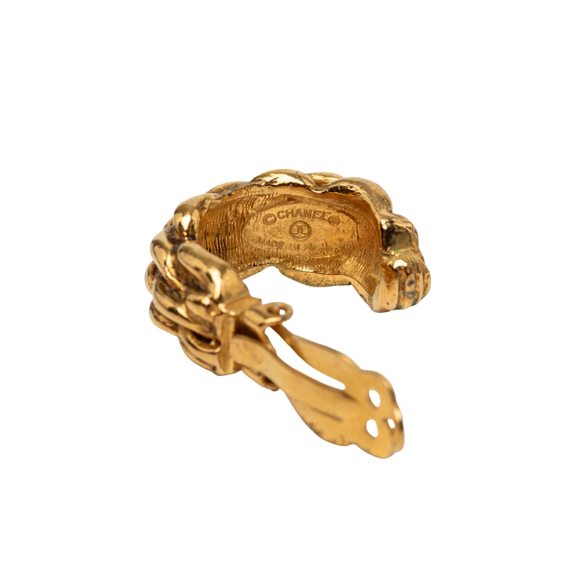 Chanel Gold Plated Braided Hoop Clip On Earrings