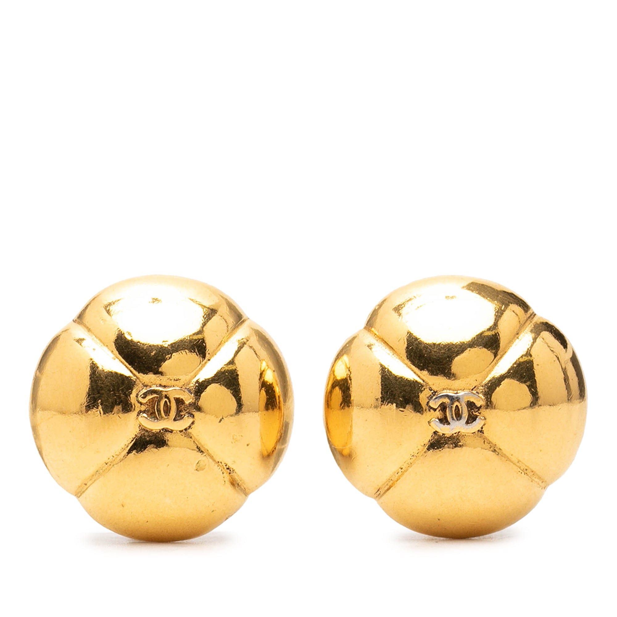 Chanel CC Gold Plated Camelia Dome Clip On Earrings