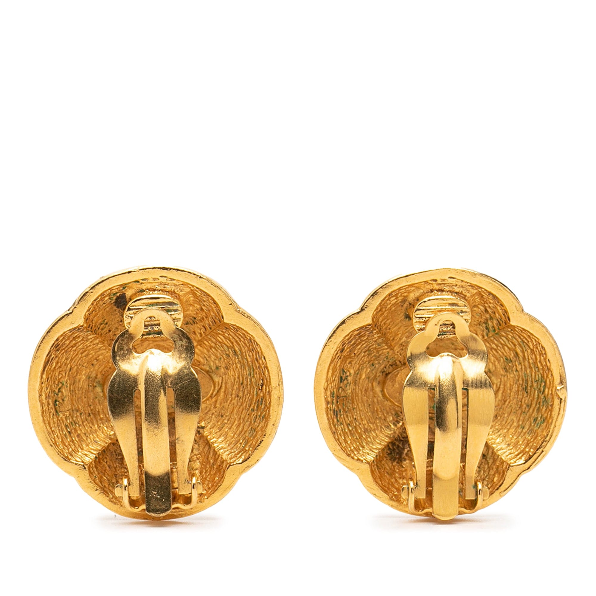 Chanel CC Gold Plated Camelia Dome Clip On Earrings