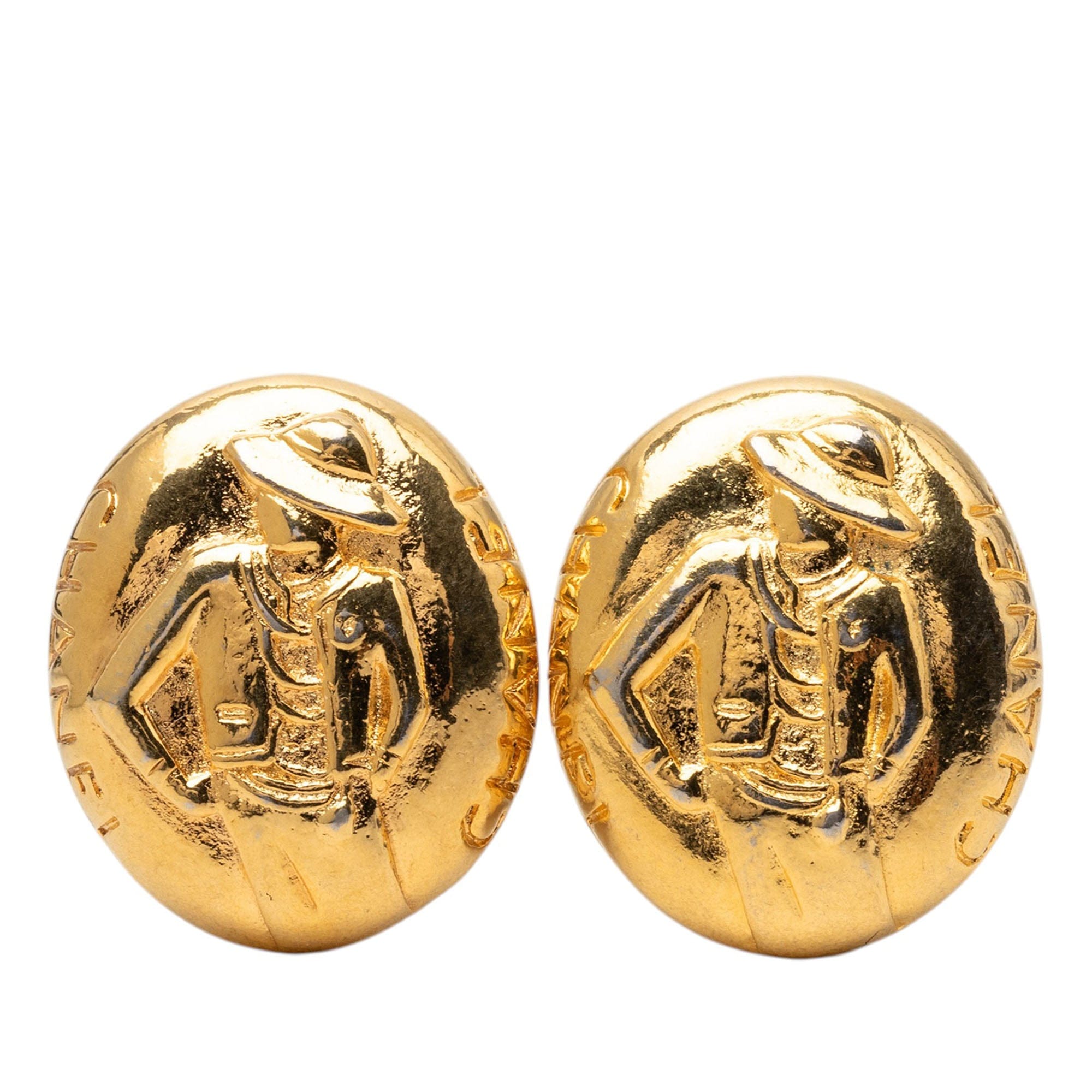 Chanel Gold Plated Mademoiselle Oval Clip On Earrings