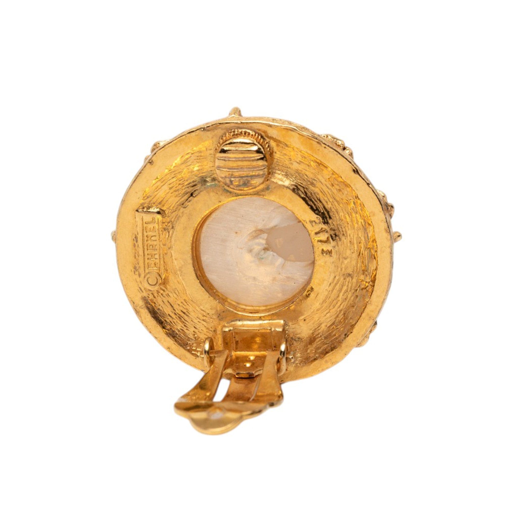 Chanel Gold Plated Strass and Faux Pearl Camellia Clip On Earrings