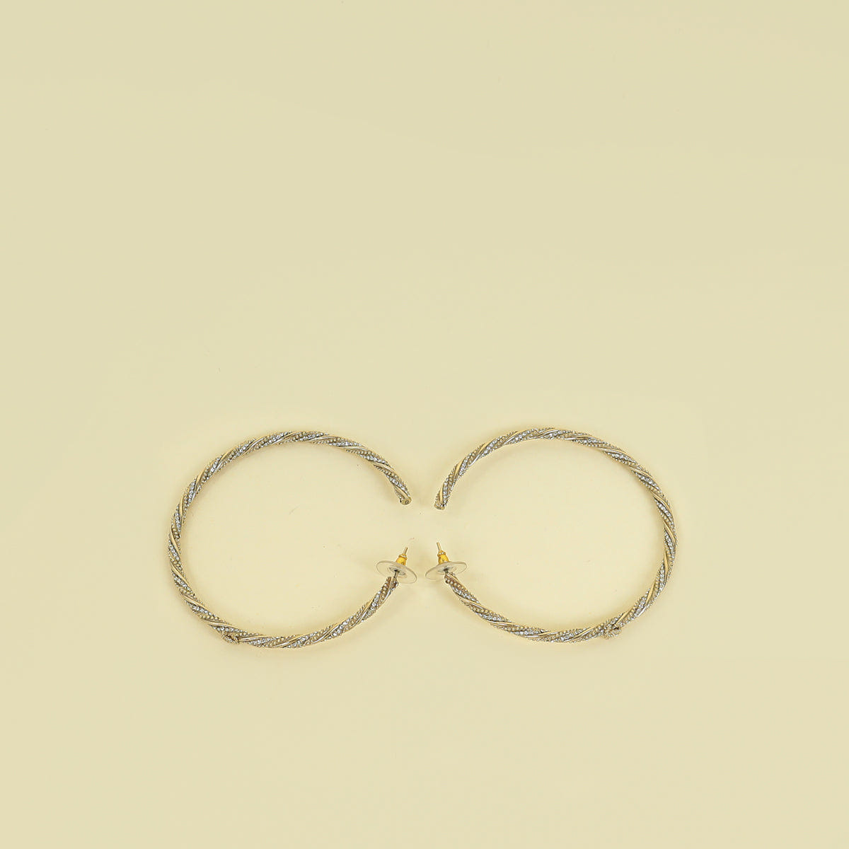 Chanel Light Gold Crystal CC Large Hoop Earrings