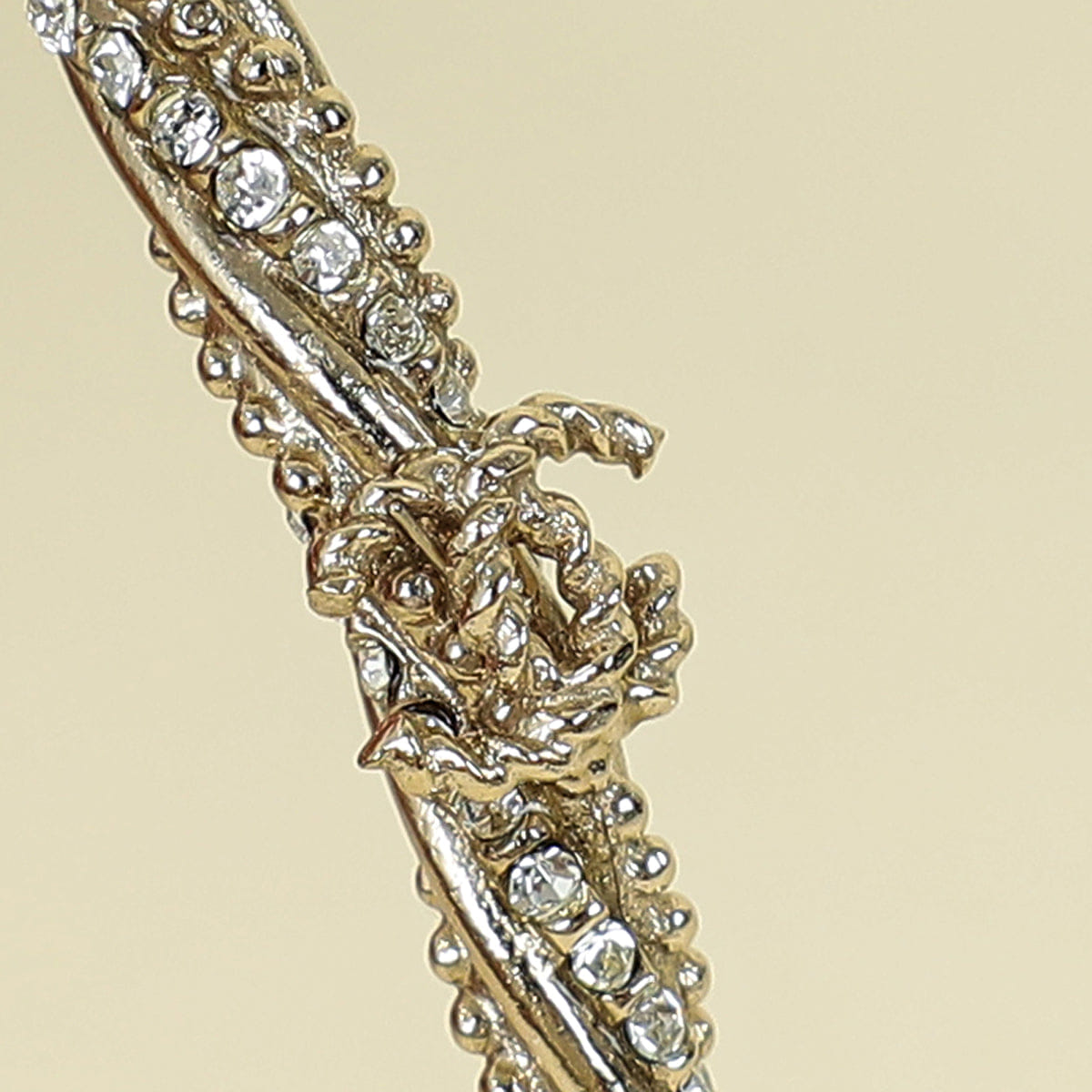 Chanel Light Gold Crystal CC Large Hoop Earrings