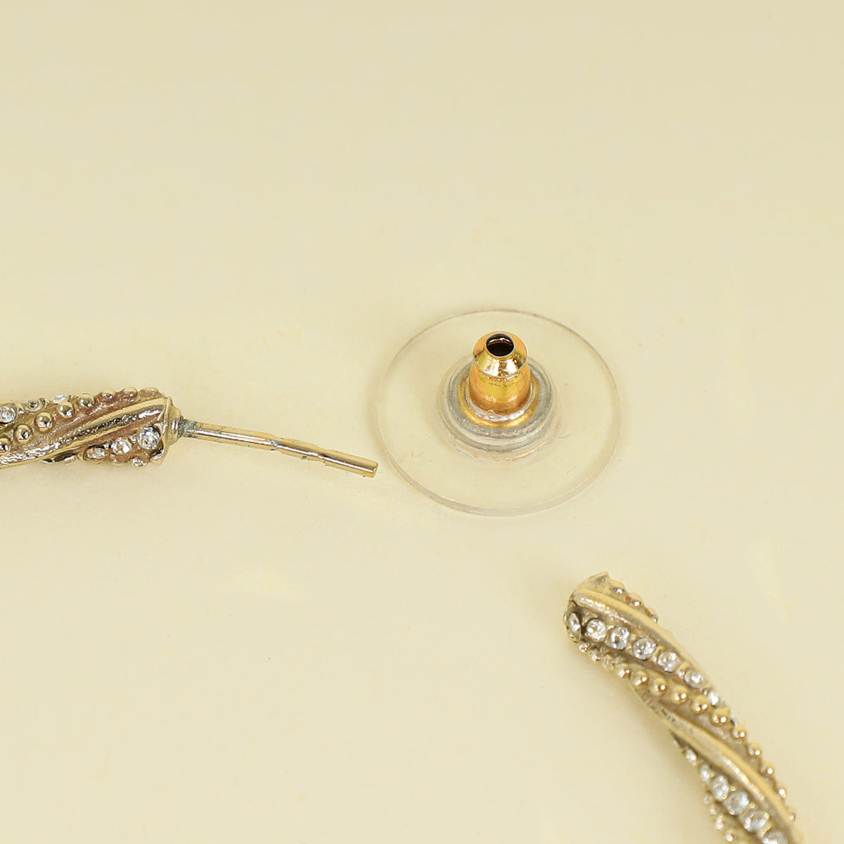 Chanel Light Gold Crystal CC Large Hoop Earrings