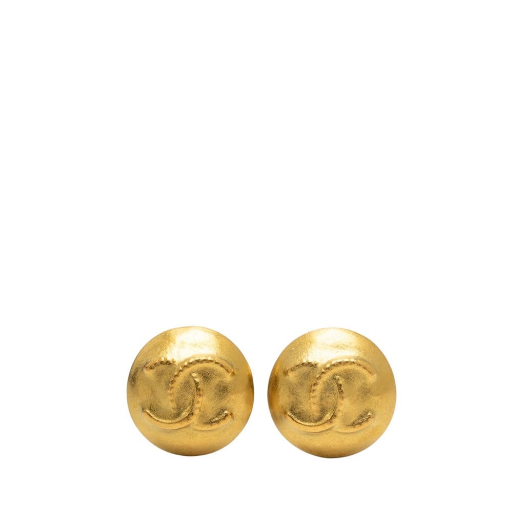 Chanel CC Gold Plated Button Clip on Earrings