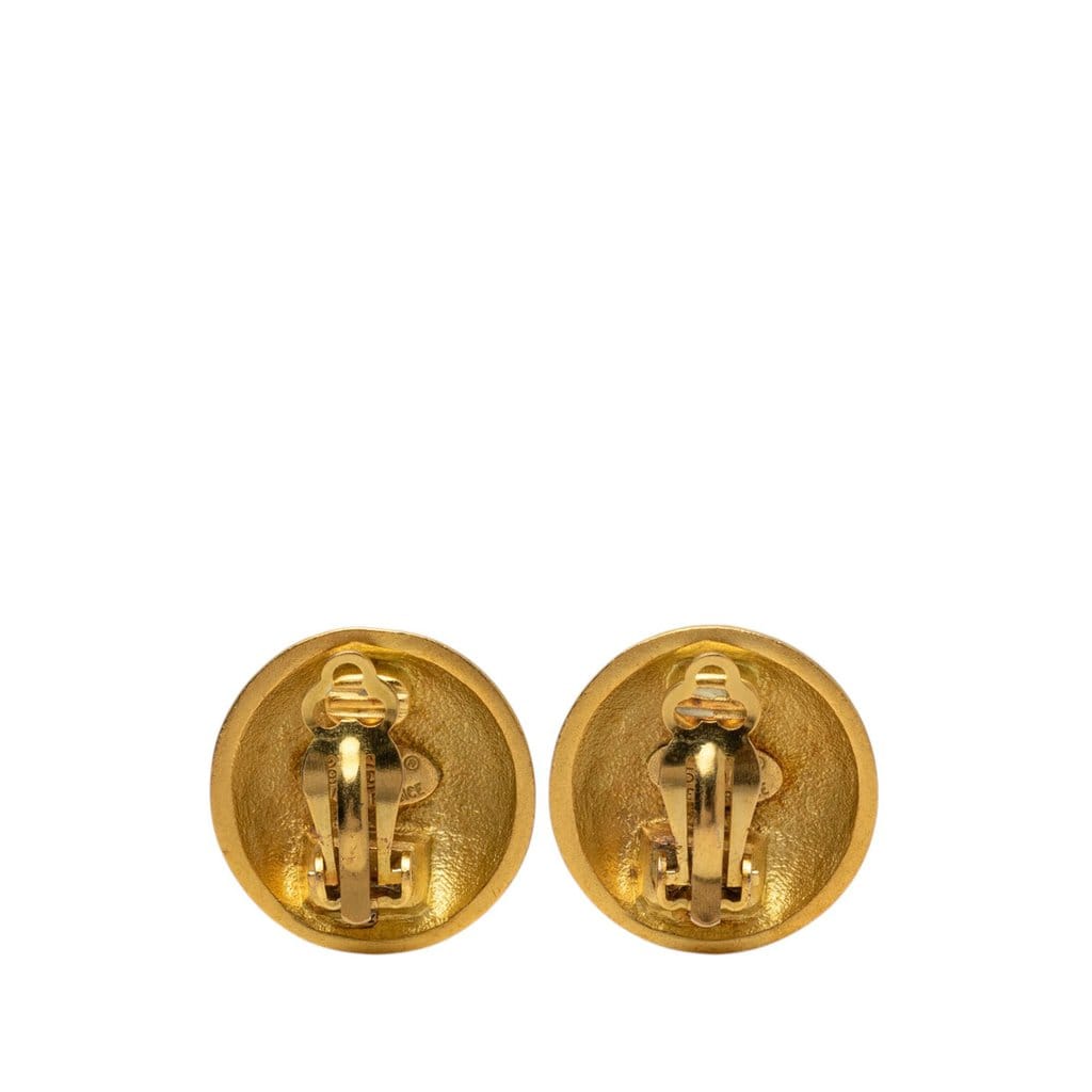 Chanel CC Gold Plated Button Clip on Earrings