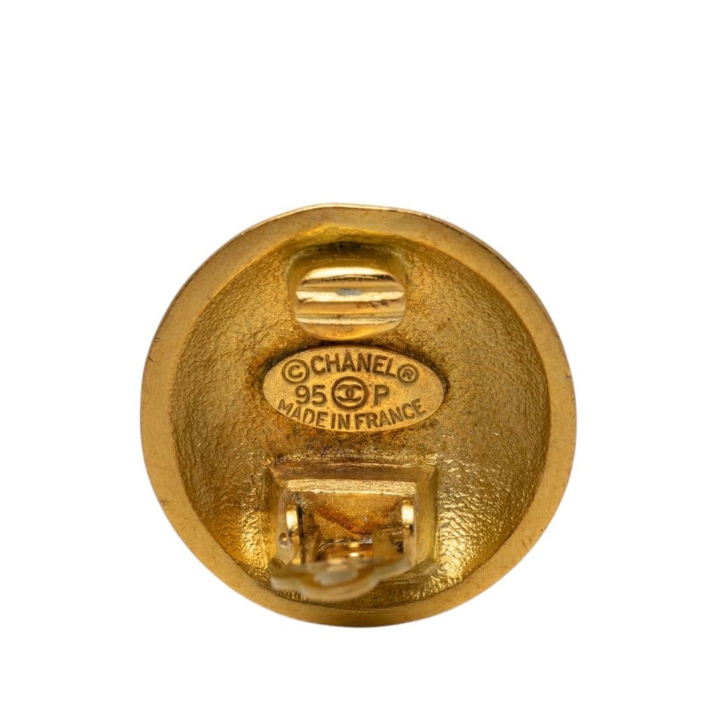 Chanel CC Gold Plated Button Clip on Earrings